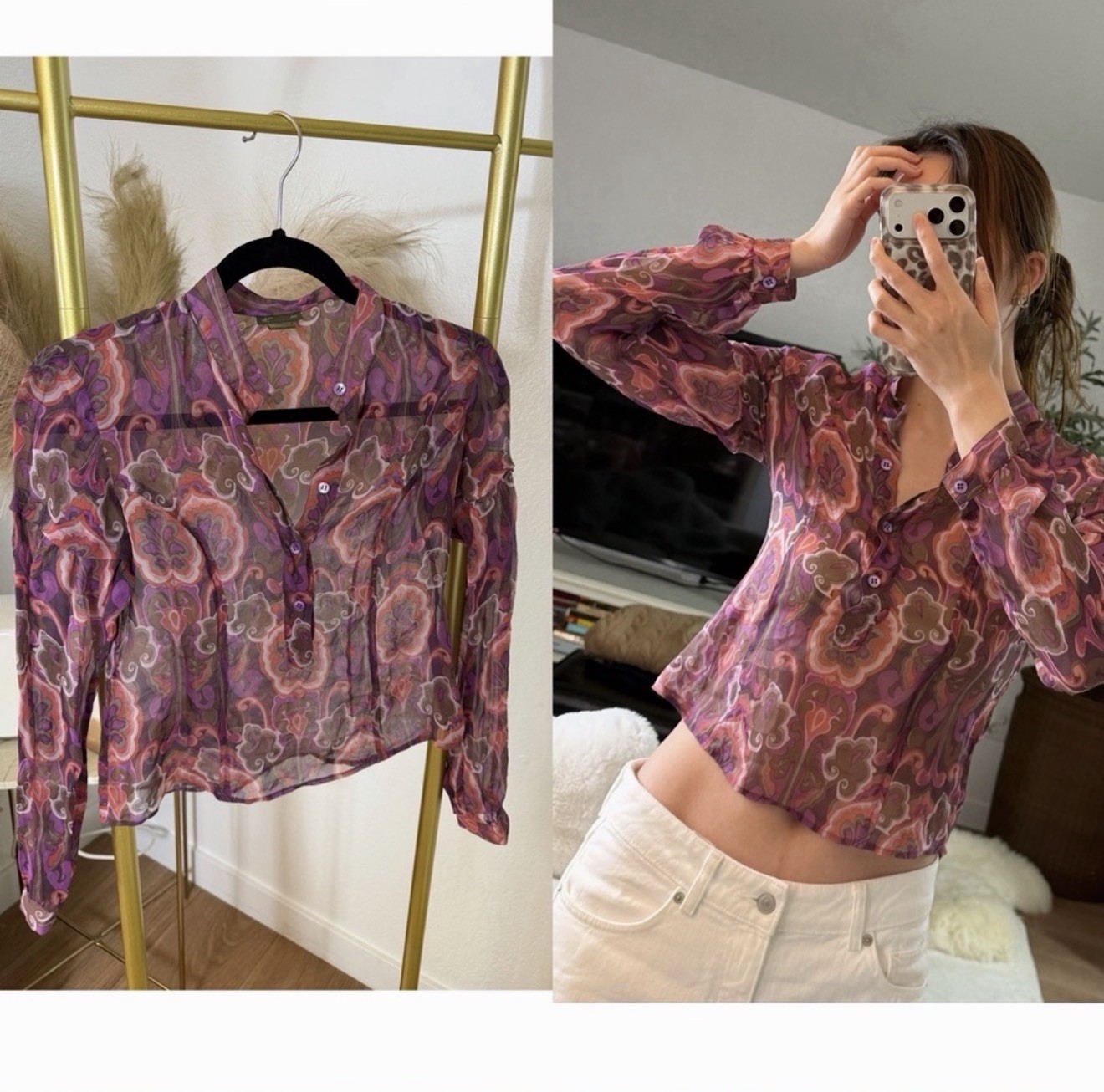 Fei (Anthropologie) 100% Silk Top Y2K Vintage