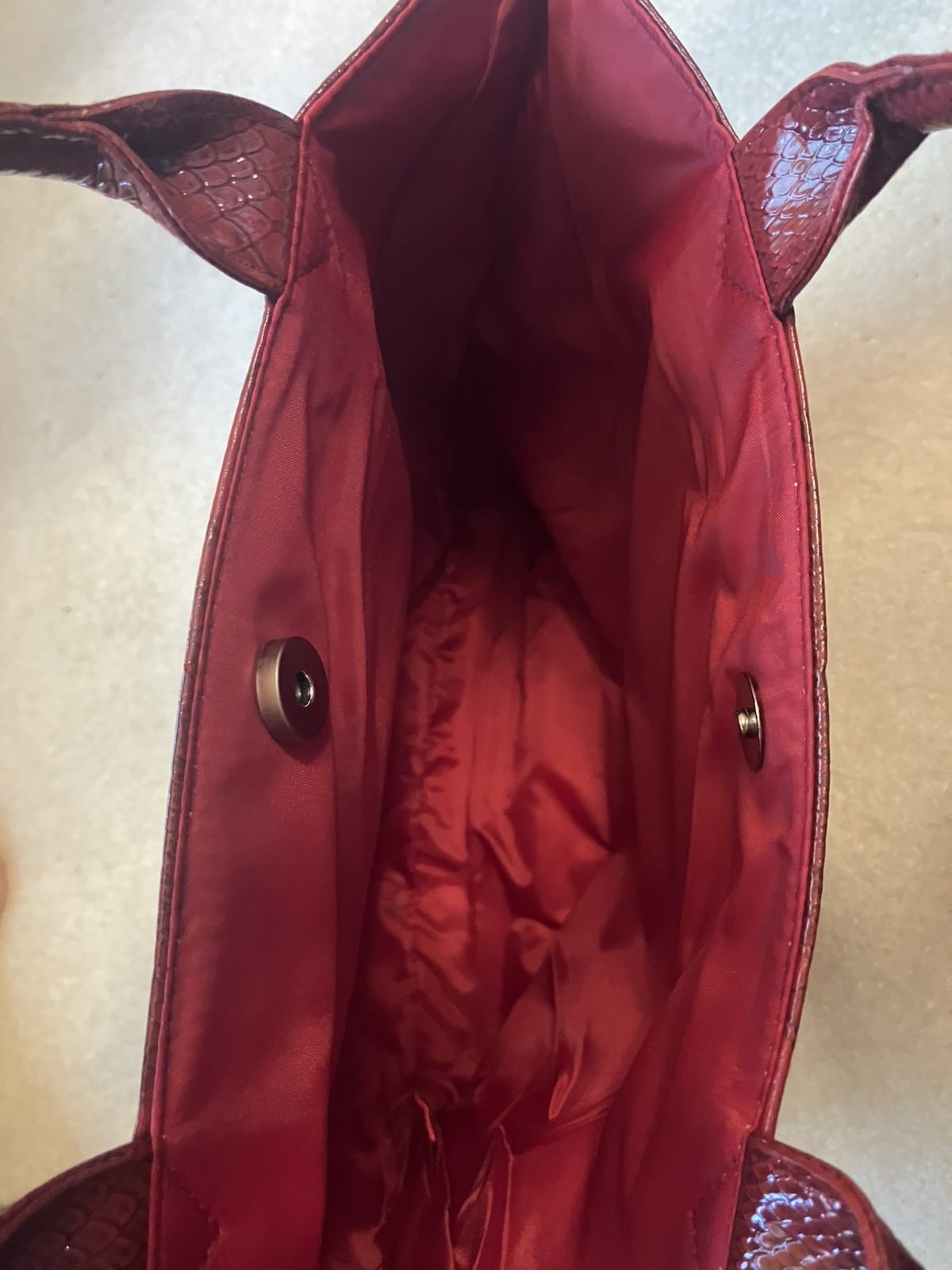 Shiseido Red Crocodile Embossed Print Bag 13″ x 10″ x 3″