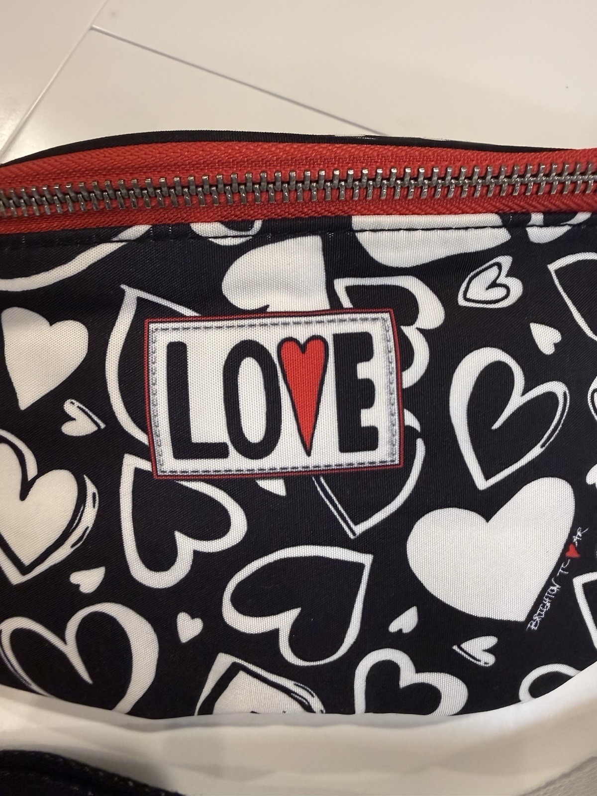 Brighton Endless Love Belt Bag Fanny Pack Black White Hearts Excellent