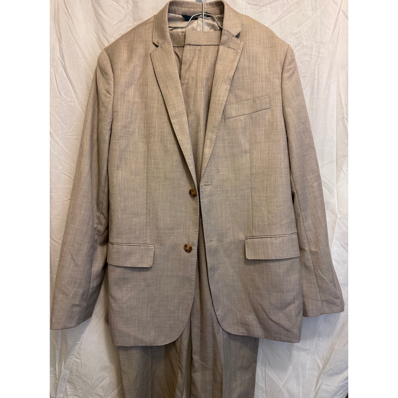Perry Ellis Tan Suit Mens 40R Jacket 31×30 Pants Two Piece Khaki Beige