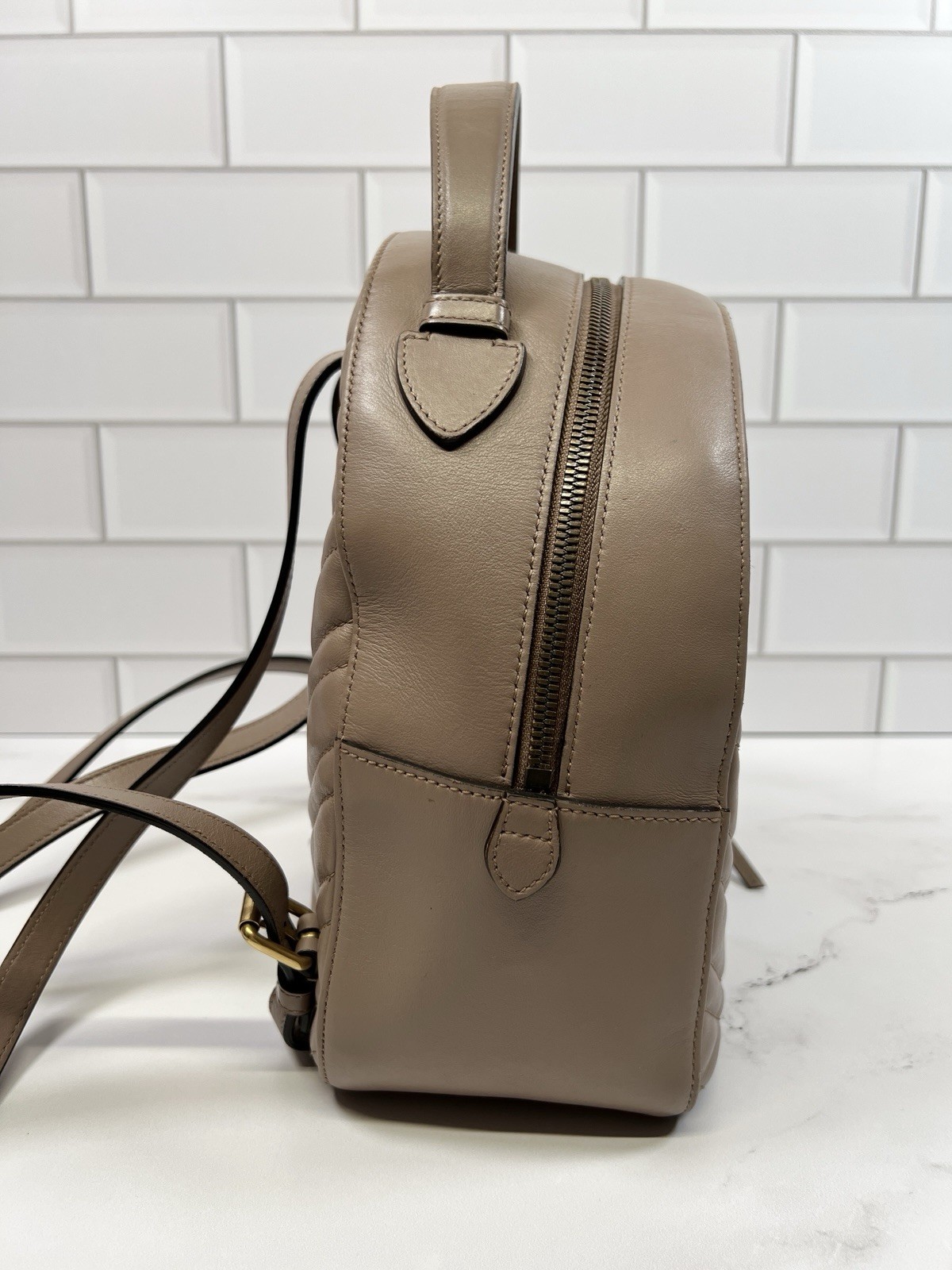 Gucci GG Marmont Calfskin Matelasse Leather Chevron Backpack Purse Bag