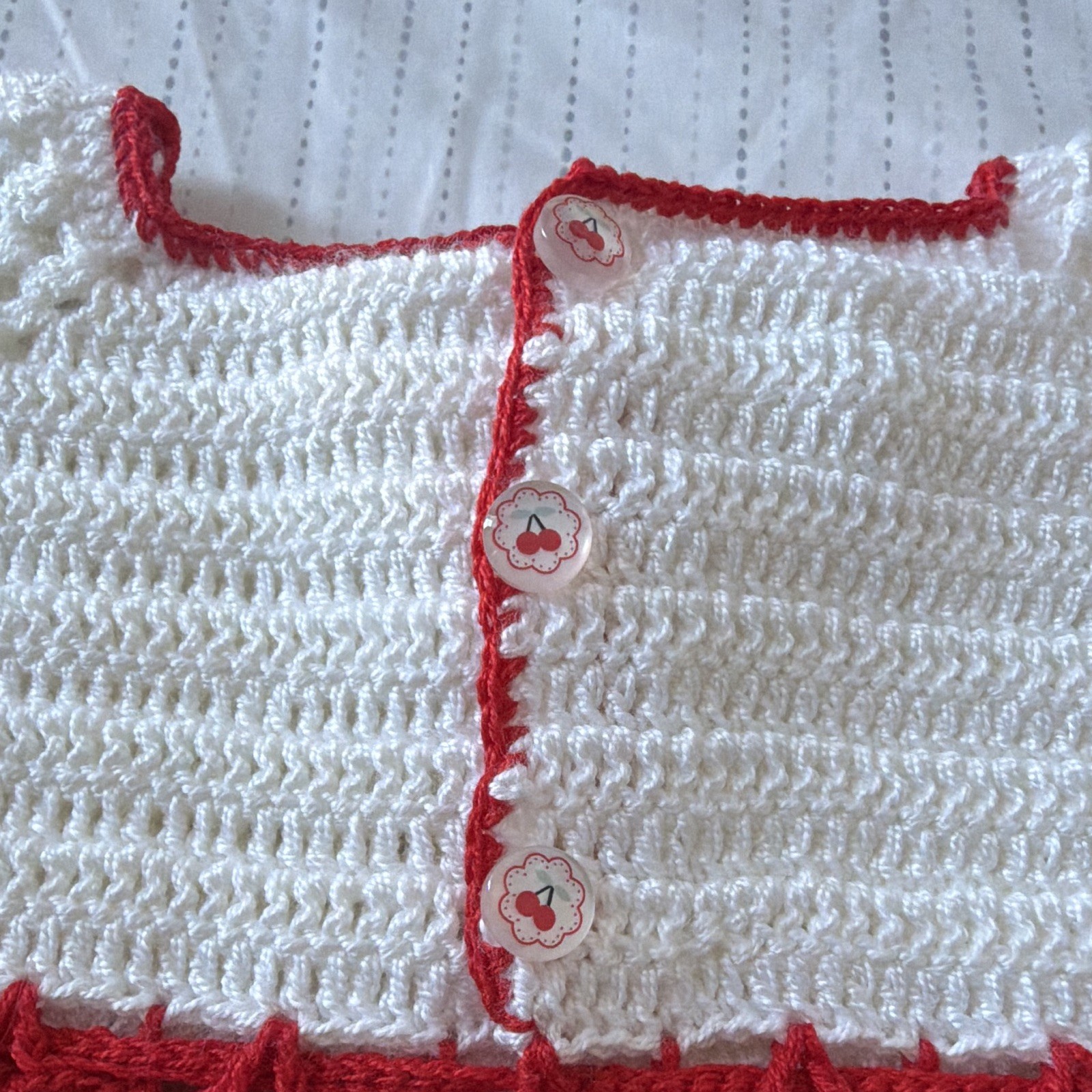 Handmade 18-24M Red/White Crochet Cherry Fit & Flare Party Dress Buttons