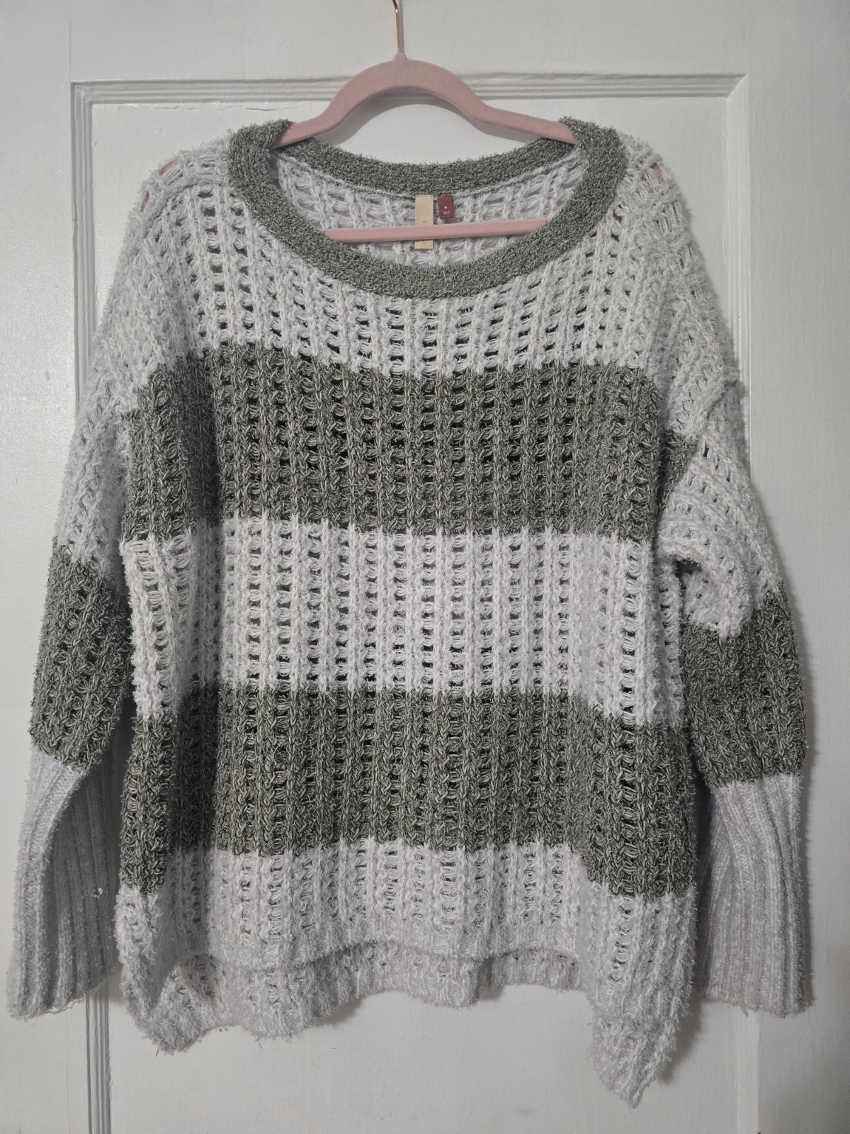Pilcro Women’s Boat Neck Striped Sweater White Moss Green Size Medium