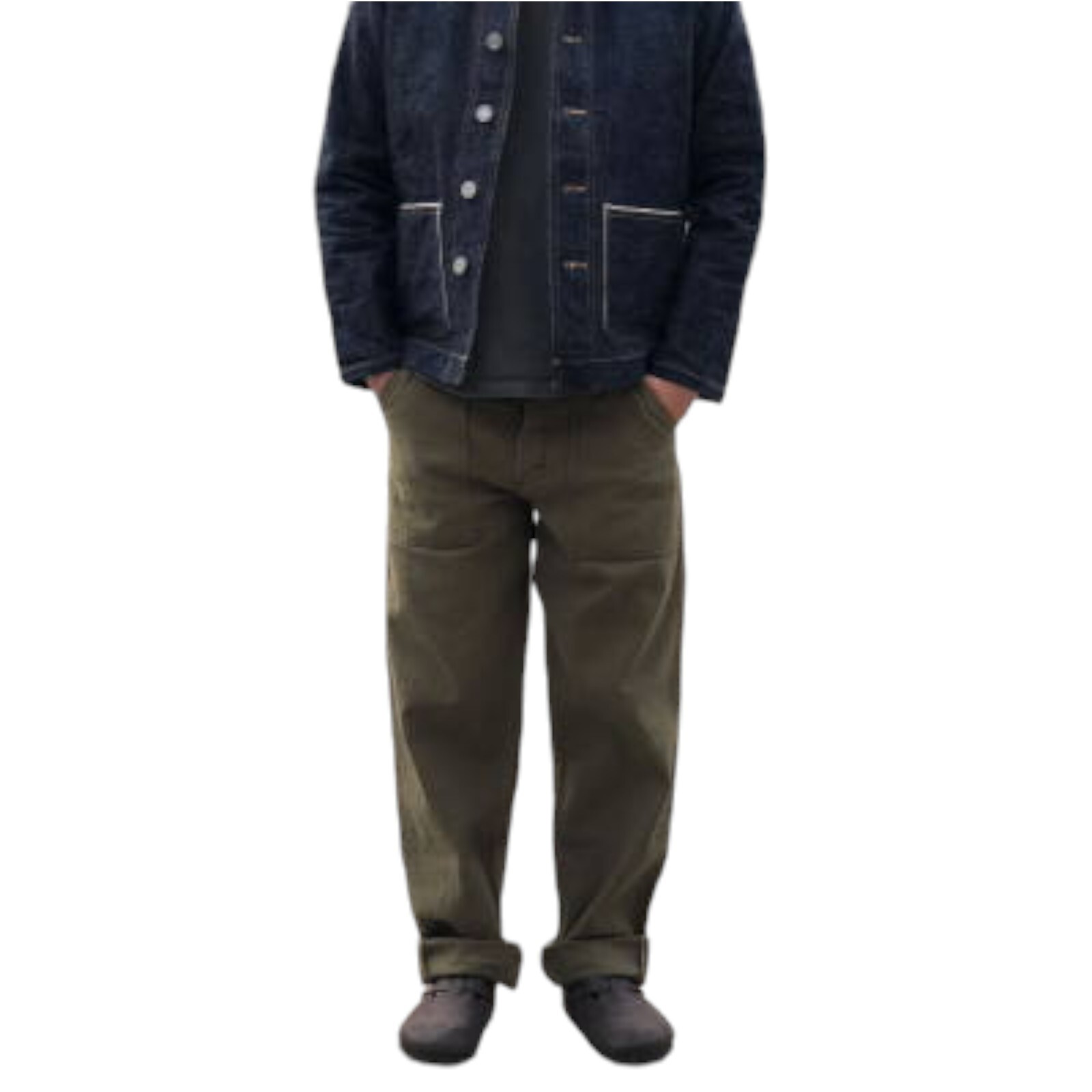 SAMURAI JEANS SJ52BP 15oz HEAVY BACK SATIN BAKER PANTS Olive One-washed