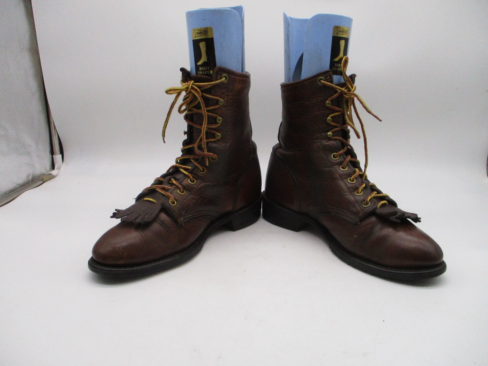 Double-H Brown Leather Lacer Kiltie Western Boots Womens Size 8 M Style 9302
