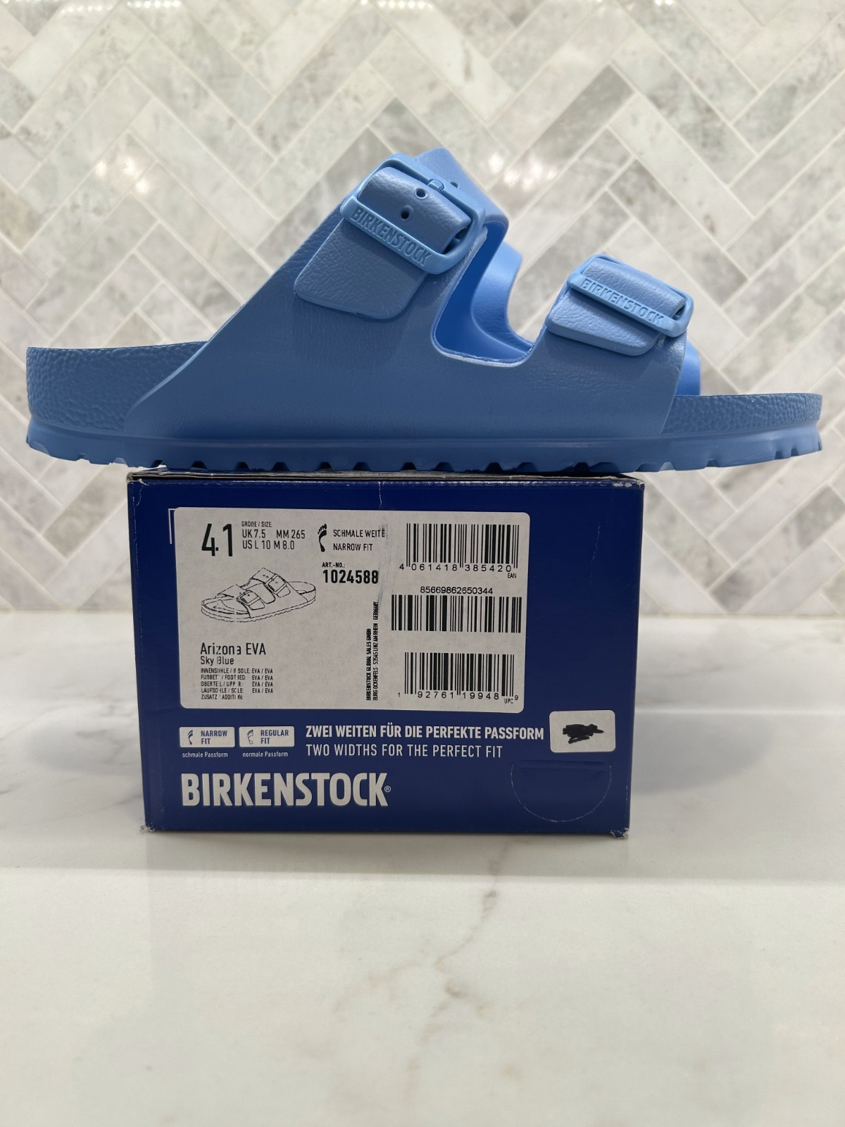 Birkenstock Arizona Essentials EVA Sandals Womens 10 41 Sky Blue Slip On Slides