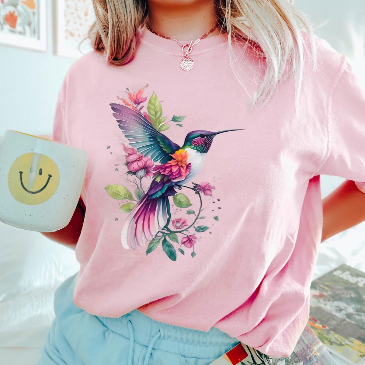 Floral Humming Bird Flowers Tie Dye Shirt Colorful Hummingbird Gift Tee