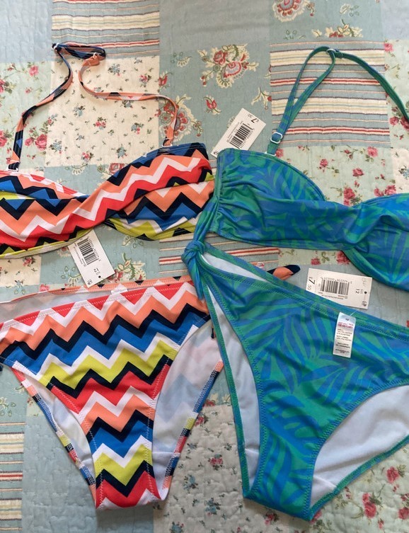 Matalan BNWT zig zag & palm bandeau padded bikini size 10/12 summer holiday (57)