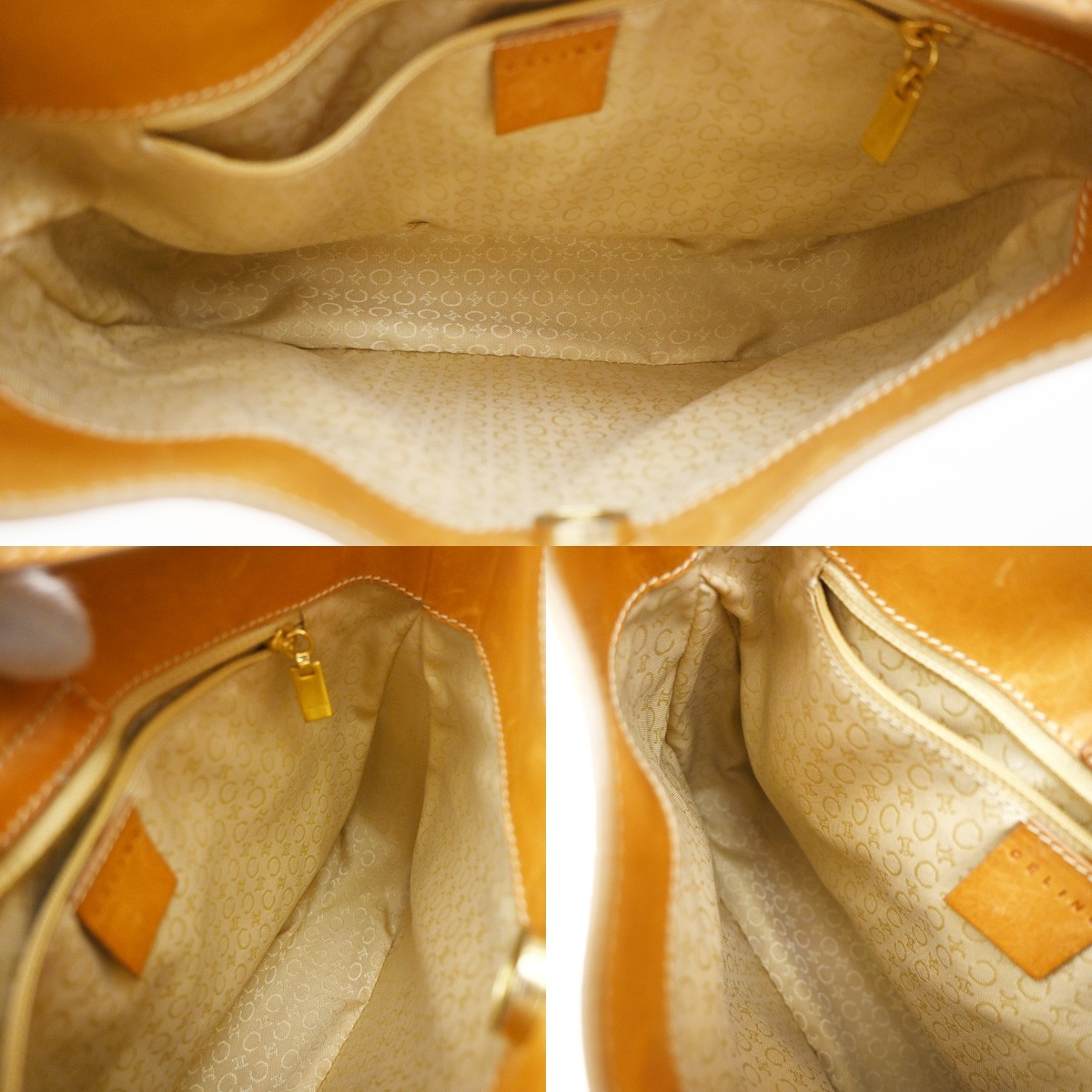 CELINE Logo C Macadam Pattern Shoulder Bag Suede Leather Yellow GHW 38KD150
