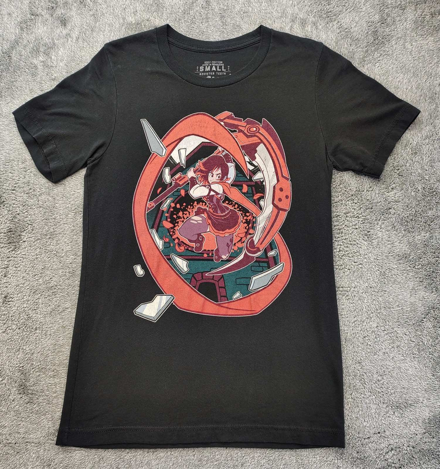 Rooster Teeth RWBY Ruby Rose T-shirt Adult Size Small Black Graphic Anime