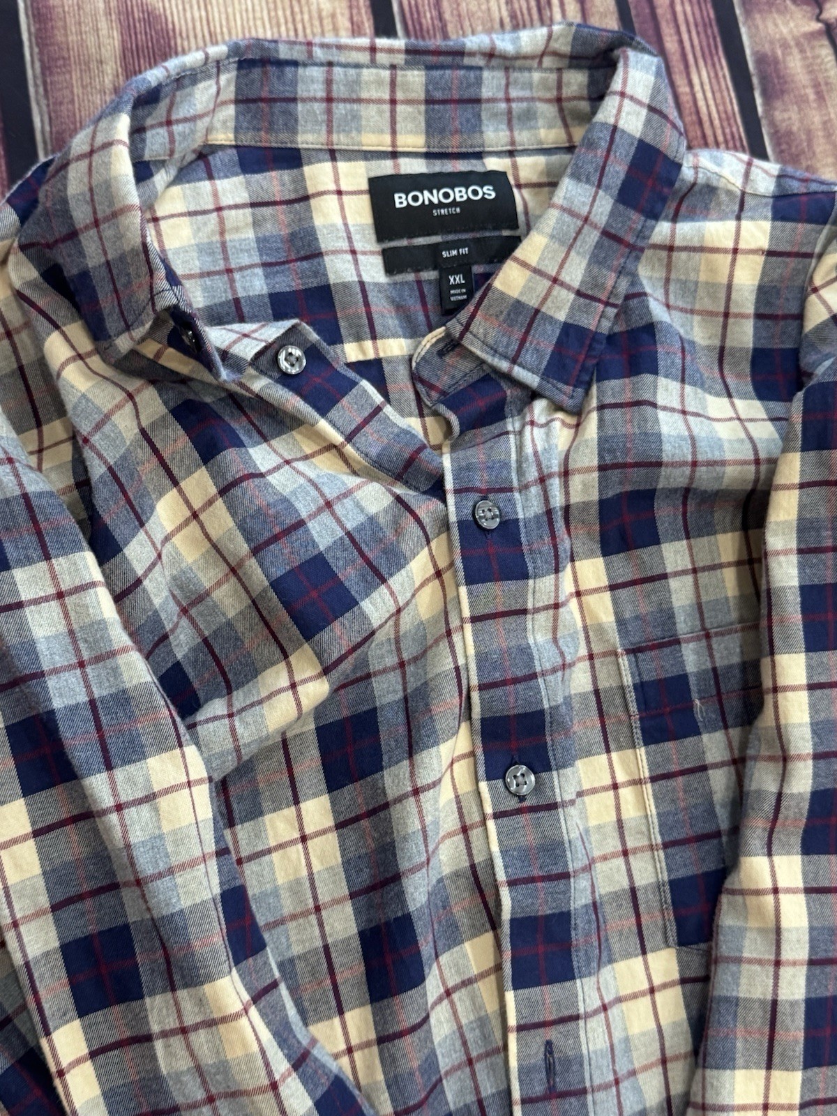 Bonobos Men’s Slim Fit Stretch Plaid Blue Woven Cotton Button-Up Shirt LS 2XL