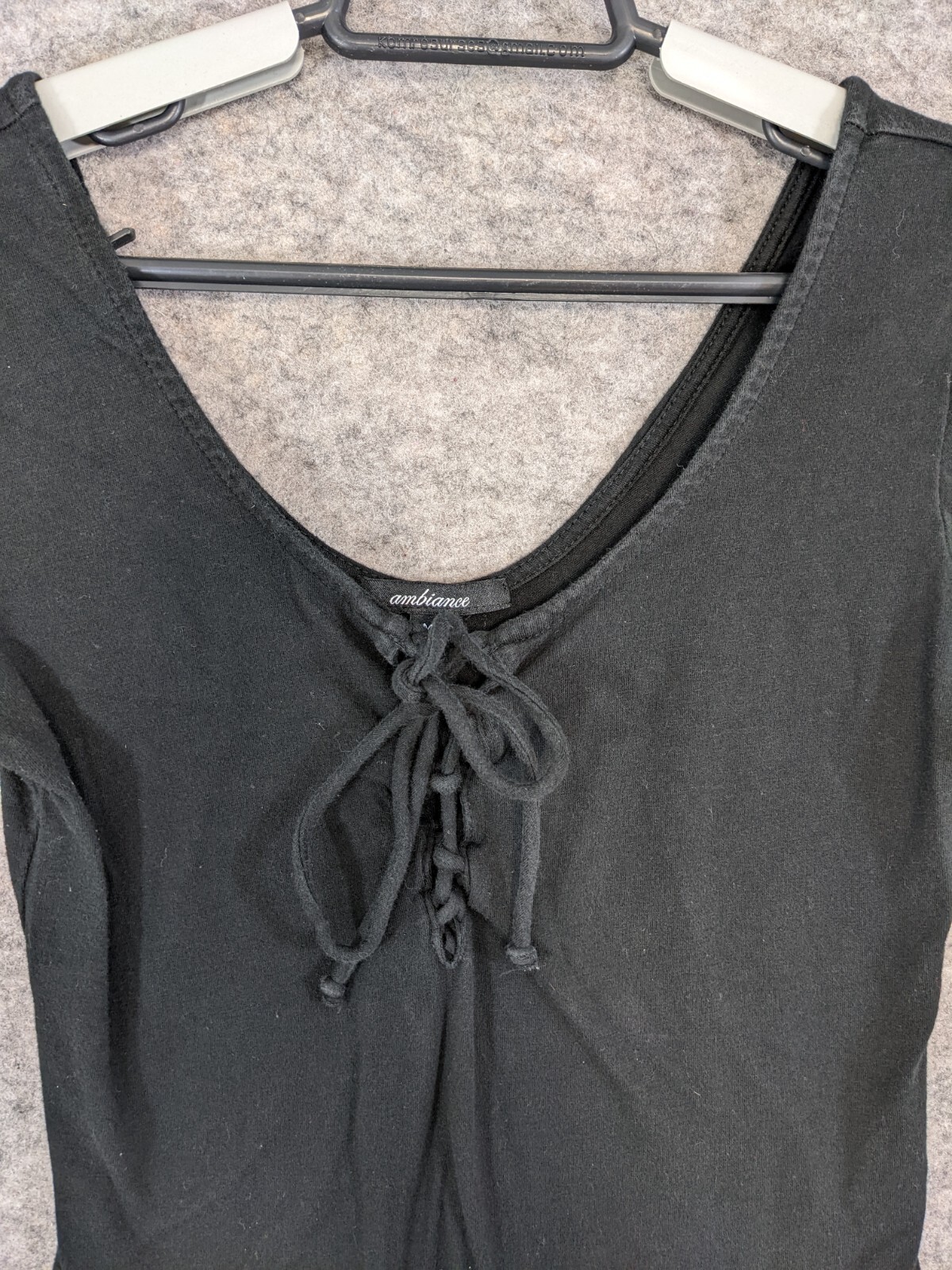 Ambiance Top Womens Medium Black Knit Bodysuit Snap Closure Lace-Up Scoop Neck