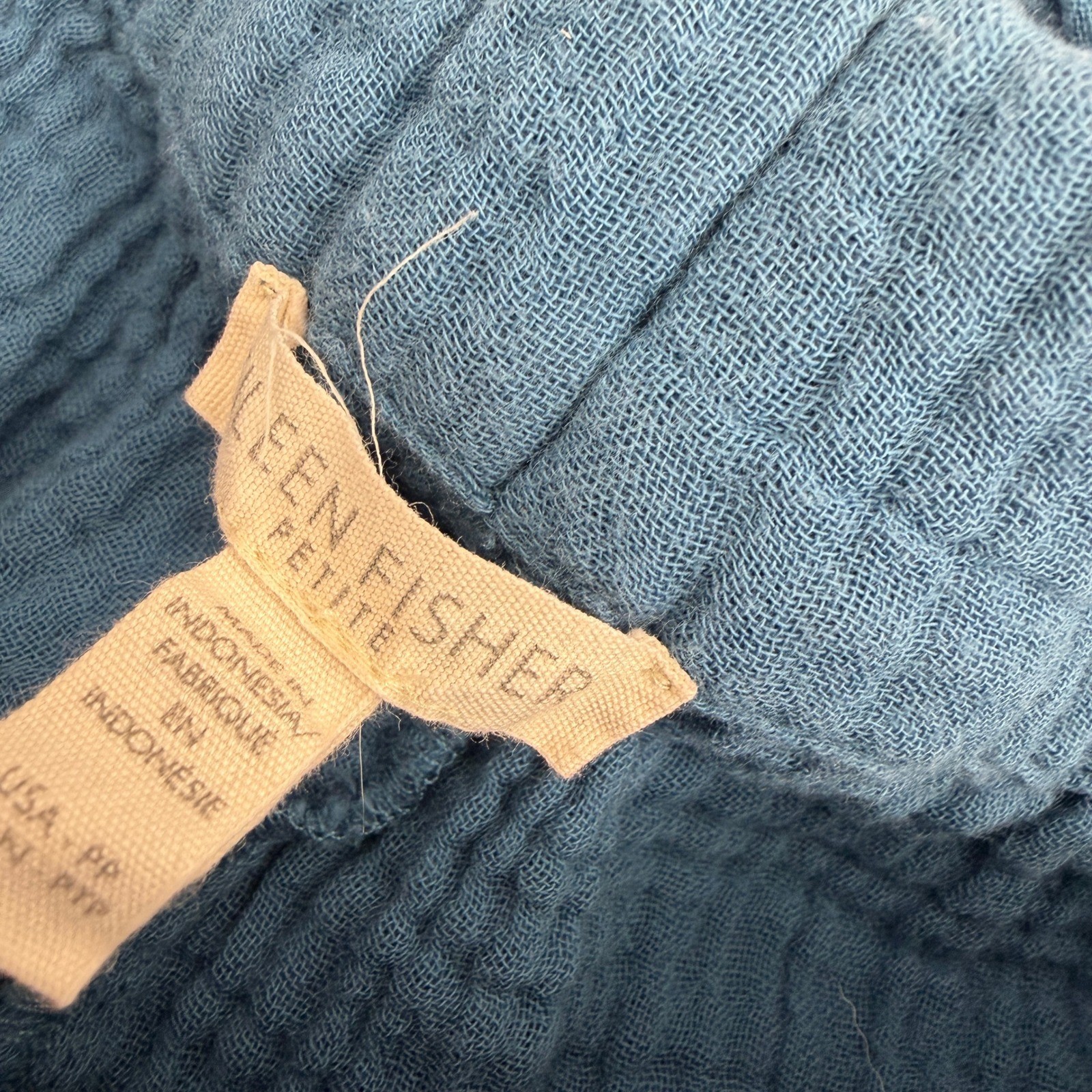 Eileen Fisher Pants Womens PP Blue Cotton Gauze Elastic Waist Wide Leg Casual *