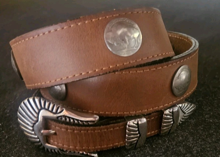 vintage INDIAN HEAD buckle belt Sz 38 leather BUFFALO NICKEL handcrafted EUC