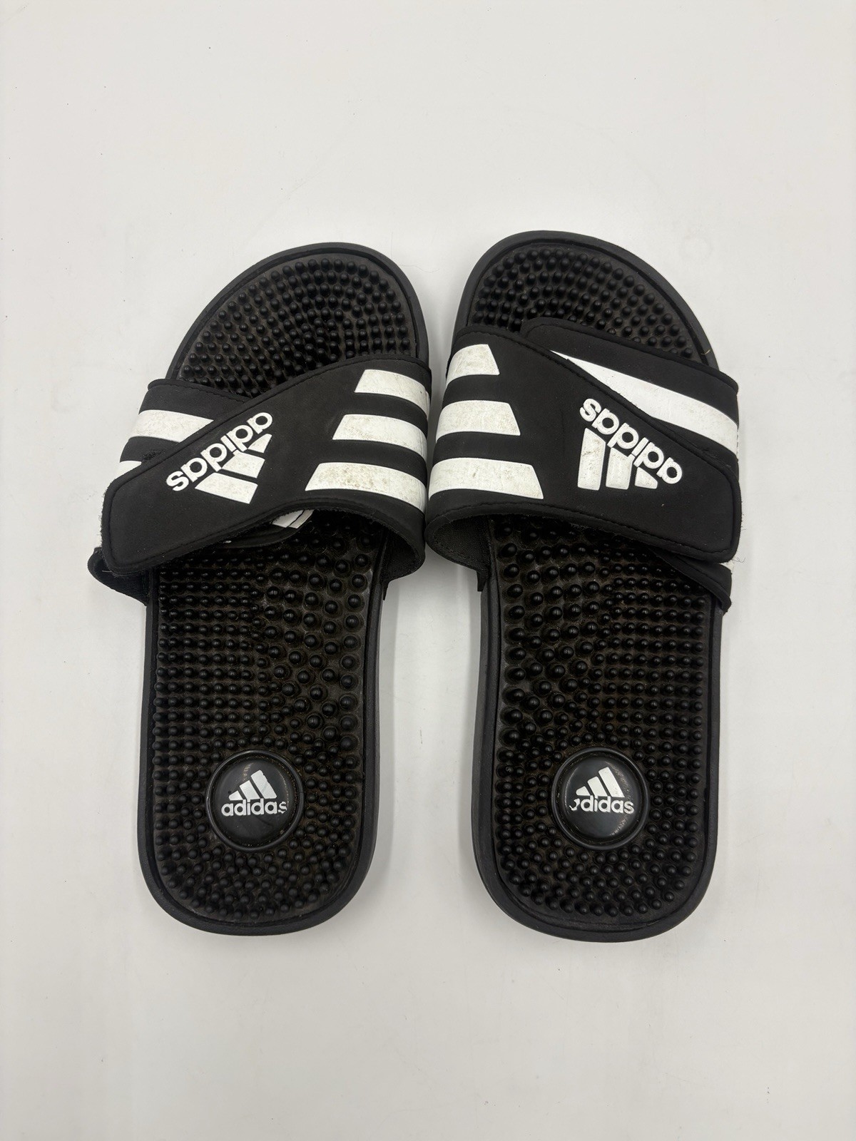 Adidas Sandals Youth Sz 5 Adissage Comfort Adjustable Beach Slides Black White
