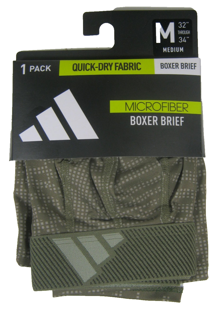 Adidas Mens Medium M (32-34) Microfiber Boxer Brief QuickDry Fabric 1 Pack Green