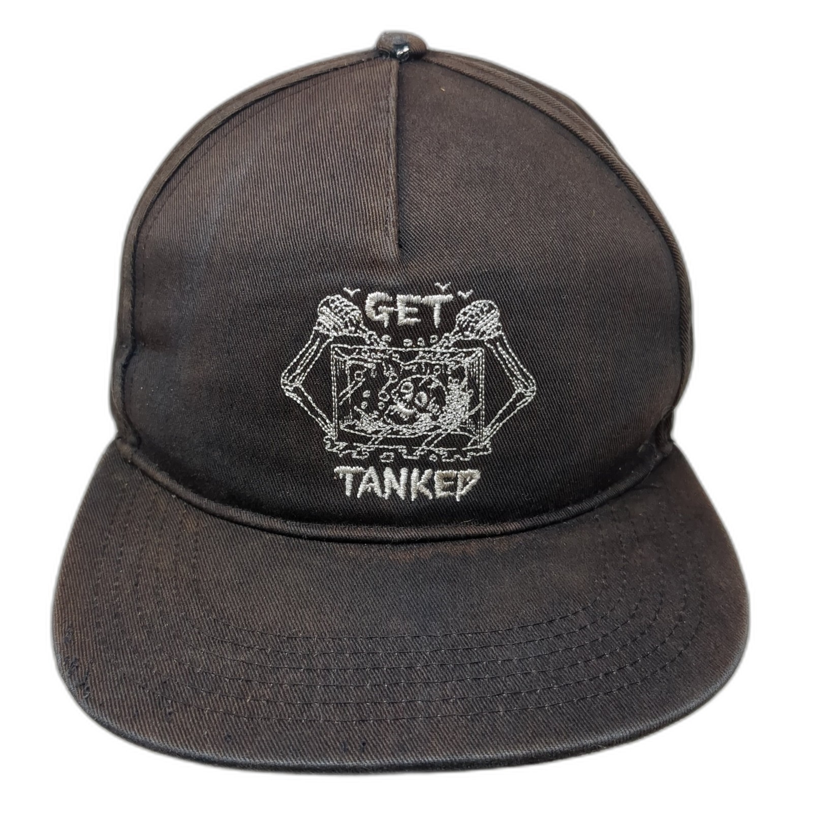 Get Tanked Skeleton Snapback Hat Black One Size Adjustable Embroidered Flat Brim