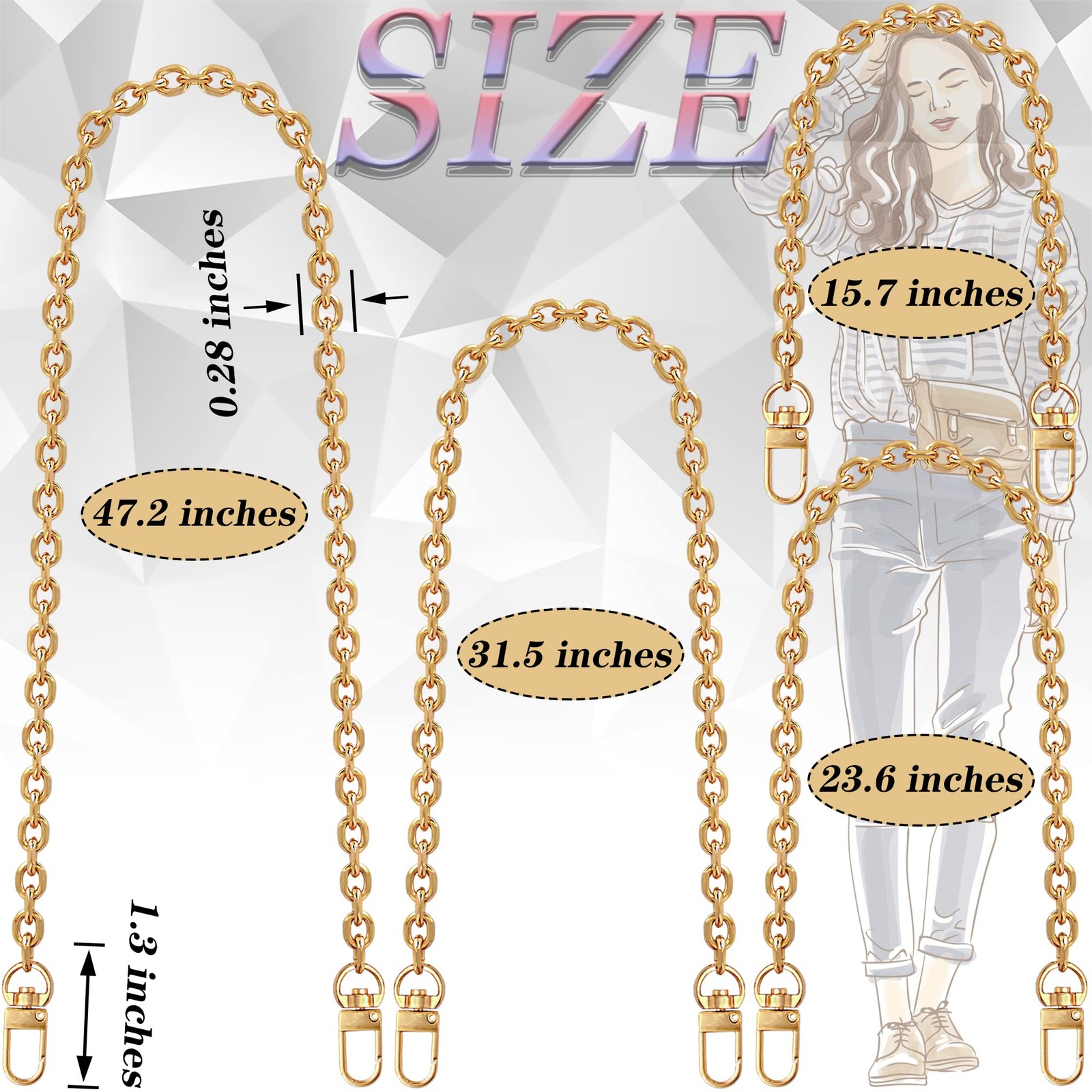 4 Pcs Different Size Purse Chain Strap Cross body Chain Strap Replacement Cha…