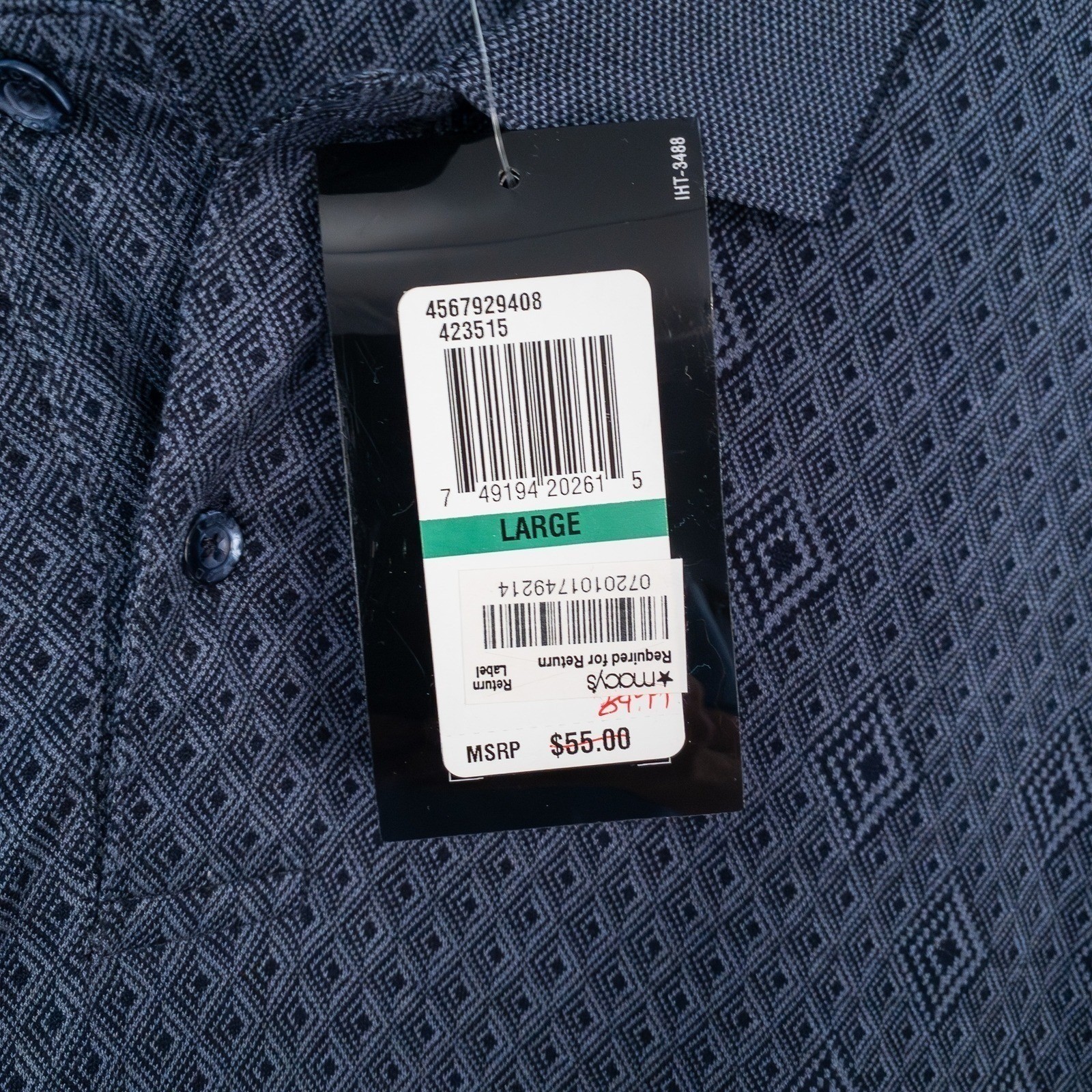 IZOD Golf Polo Shirt Mens Large Navy Blue Geometric Cool-FX 100% Cotton NWT