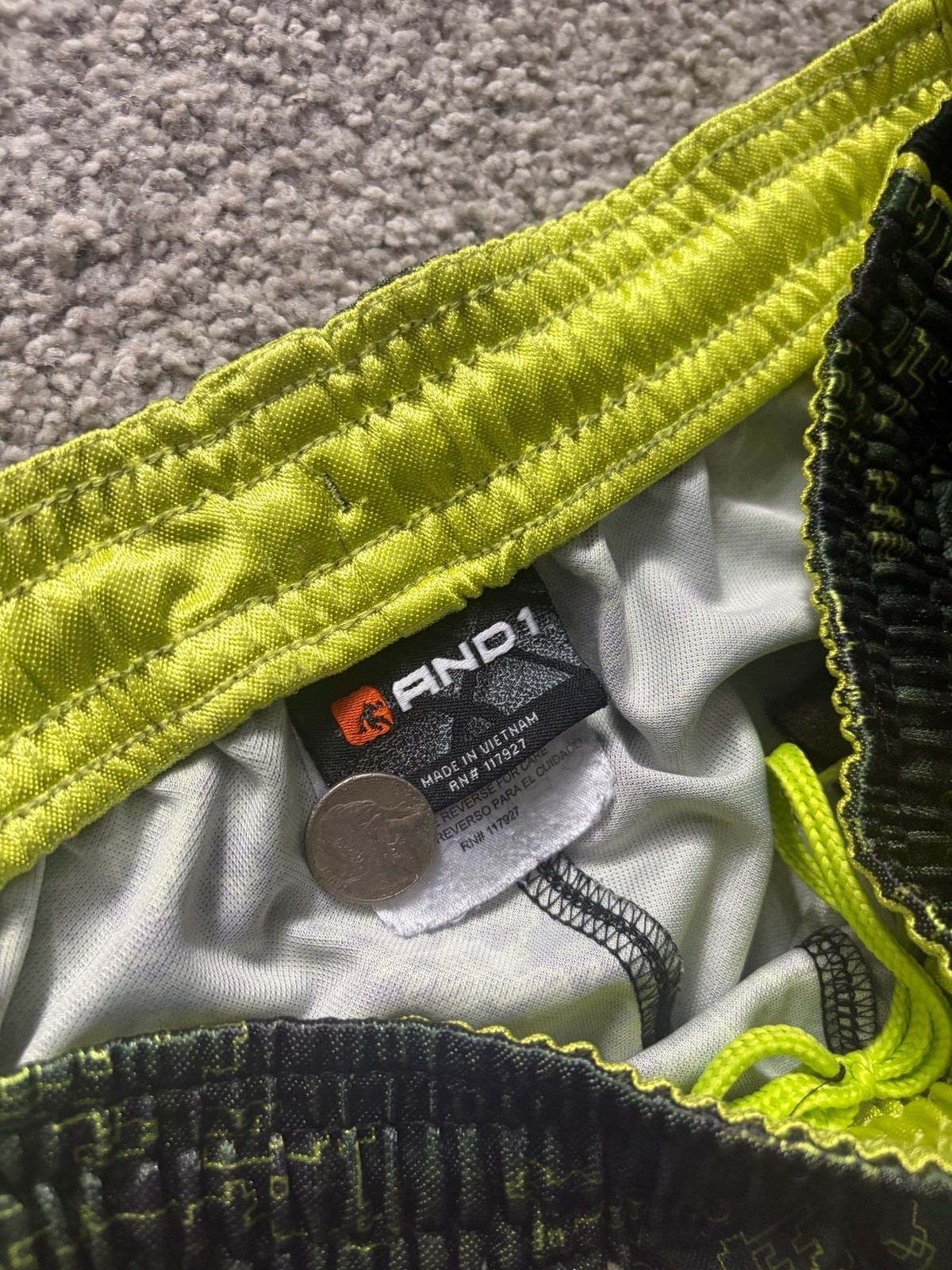 AND1 Men’s Digital Camo Printed Basketball Shorts Black and Neon Green