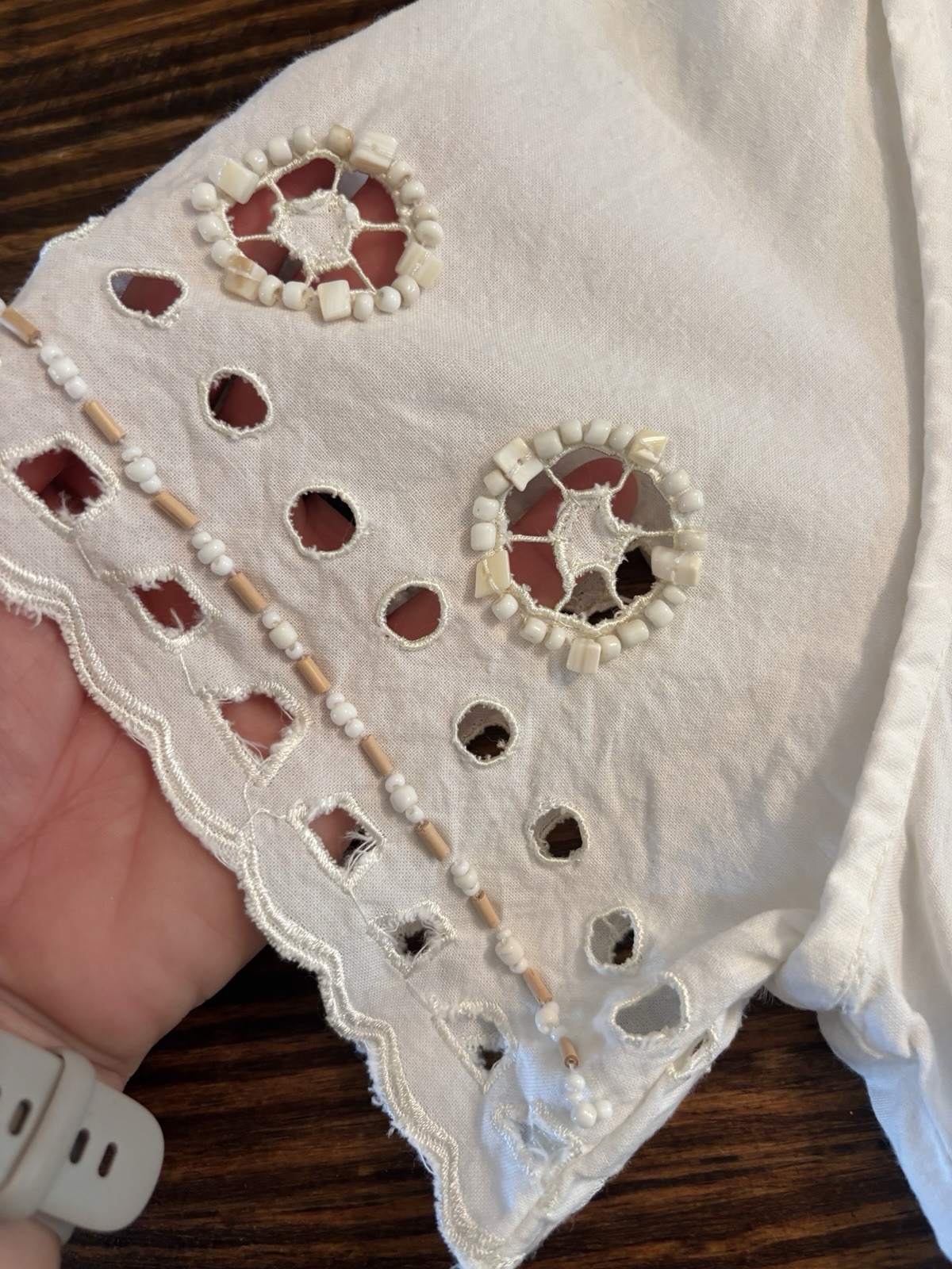 Vintage Basil & Maude White Eyelet Embroidered Button Front Shirt, M, Y2K Boho