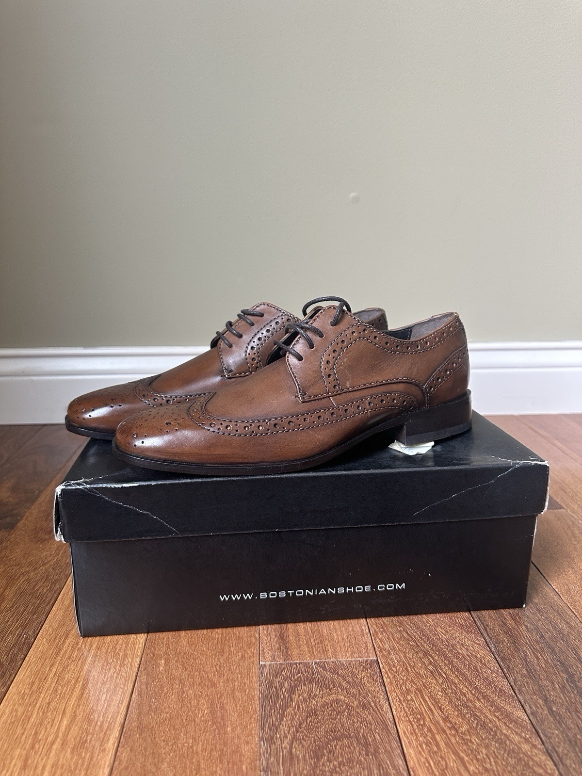 NEW Bostonian Alito 7M Mens Tan Leather Wingtip Brogue Derby Shoes