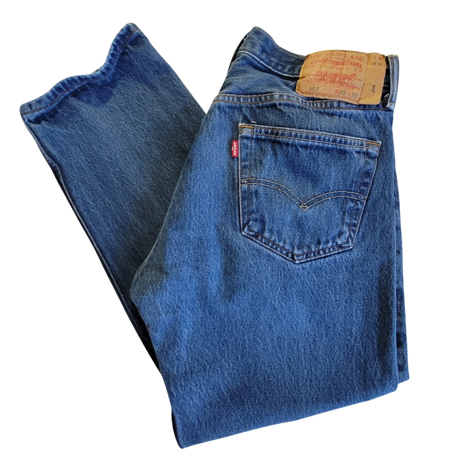 Y2K Levi’s 501 Original Fit Mens 35×30 (33×27.5) Blue Jeans Straight Button Fly
