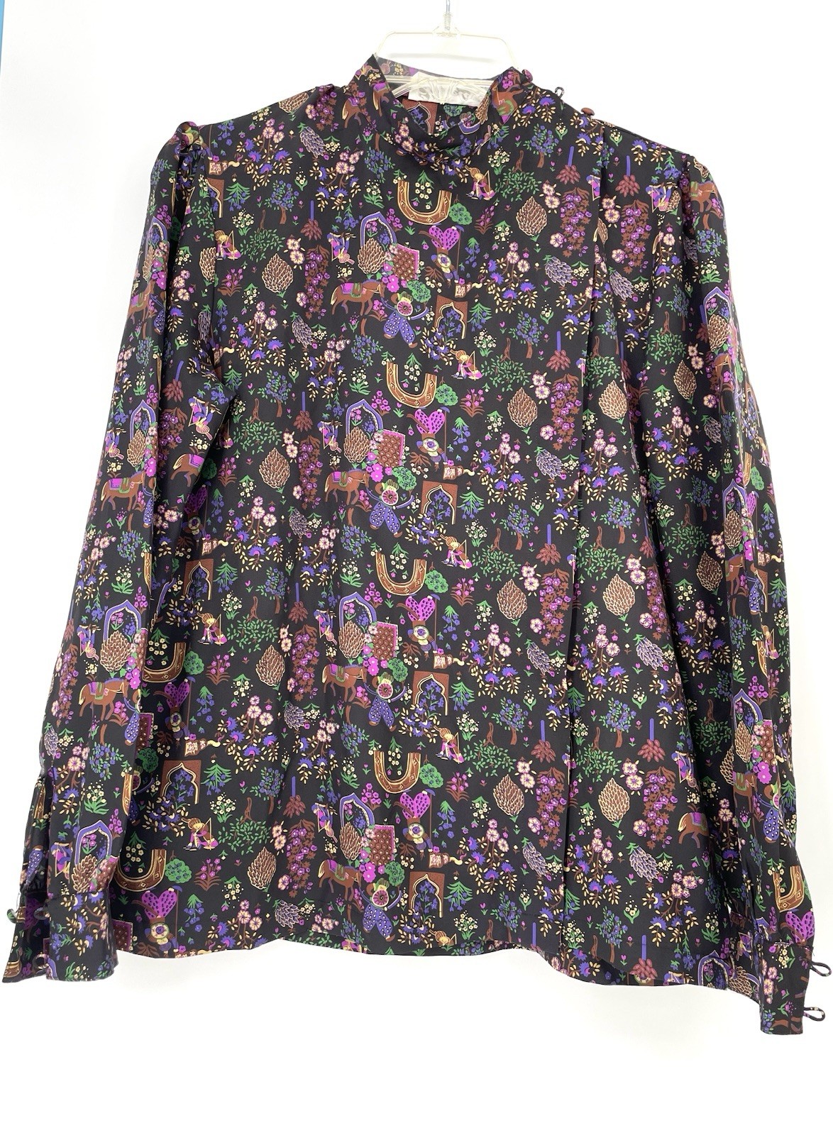 Amazing VTG 80s High Neck Sultan Raja Warrior Horse Print Button Up Shirt Top md
