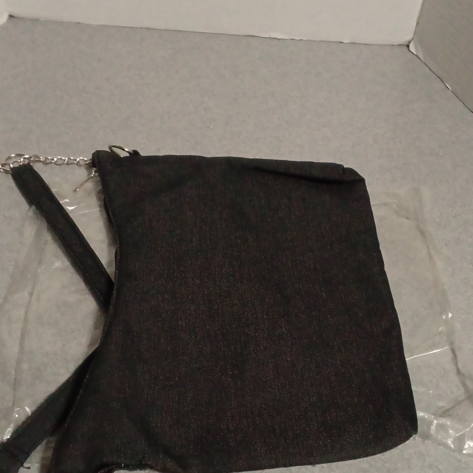 Black Quilted Shoulder Bag, Zip, Chain Strap, Silver Hardware, Coin Purse / Key