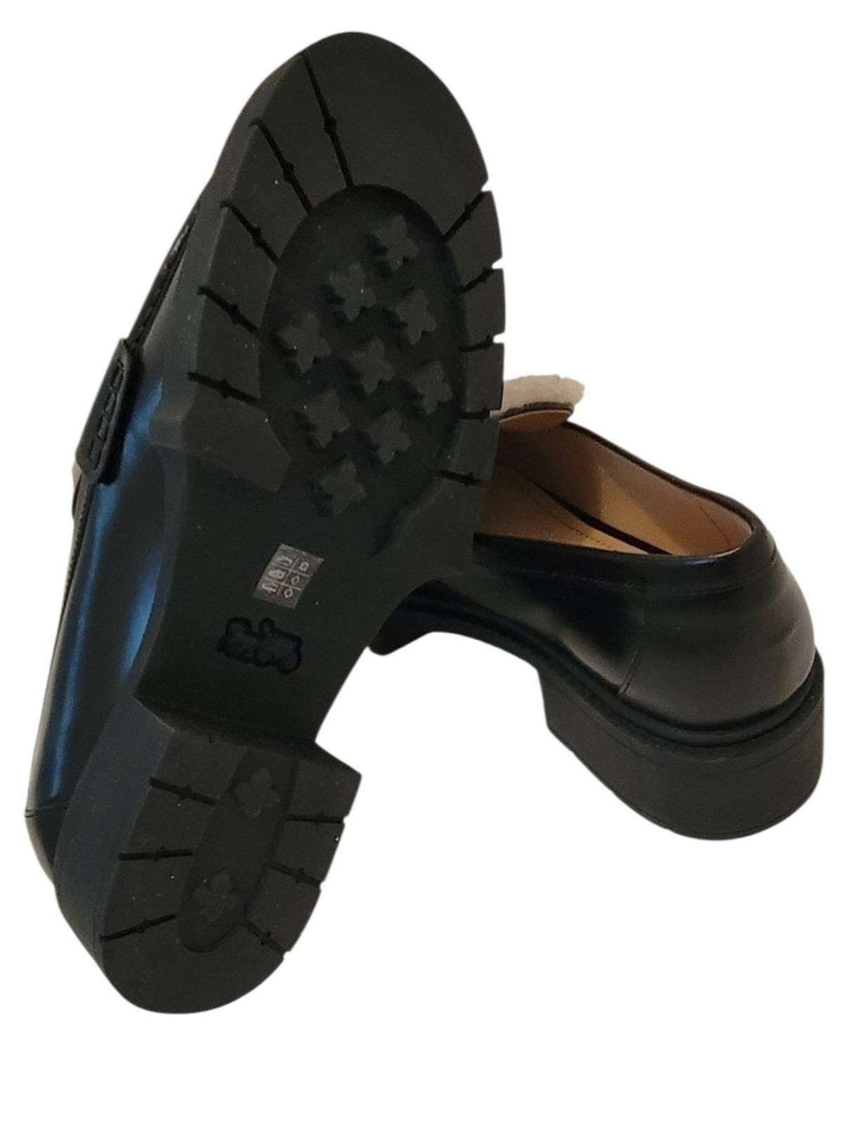 Coach Leah Shearling Platform Loafers Black Leather CX033 Size 8B NIB