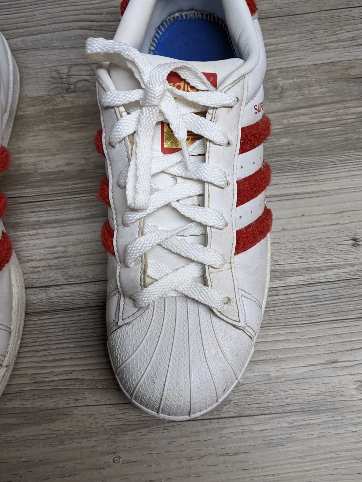 Adidas Womens Originals Superstar Sneakers # S76151 3 Stripe Red Terry Size 7.5