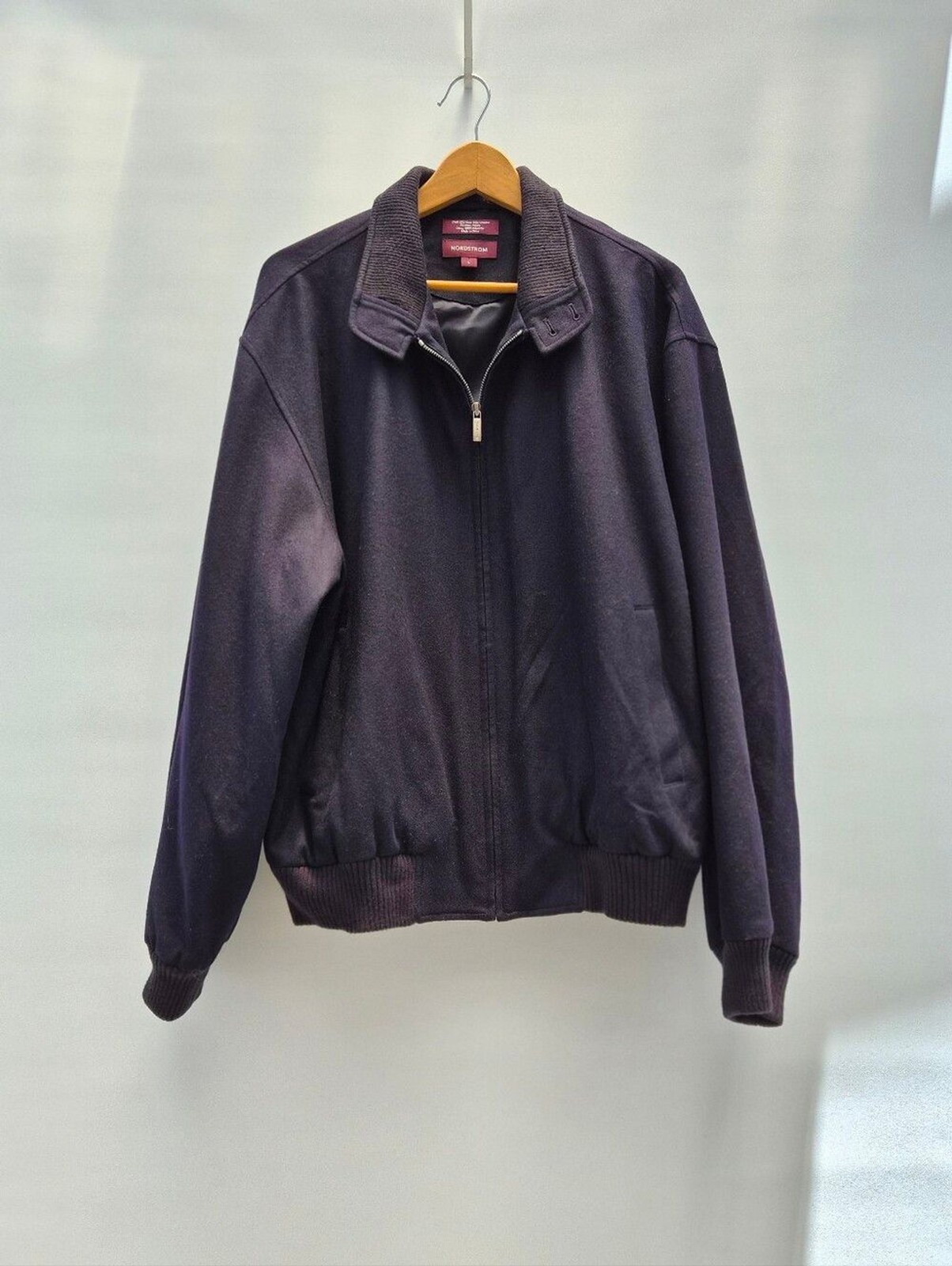 Vtg Nordstrom Wool Blend Zip Bomber Jacket Size L Dark Navy Blouson Minimalist