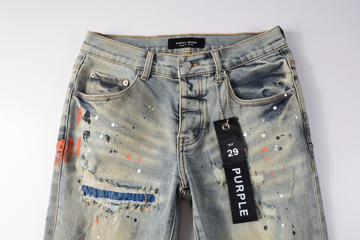 New Purple Brand Men Distressed Denim Pants Printing Slim Fit Jeans .