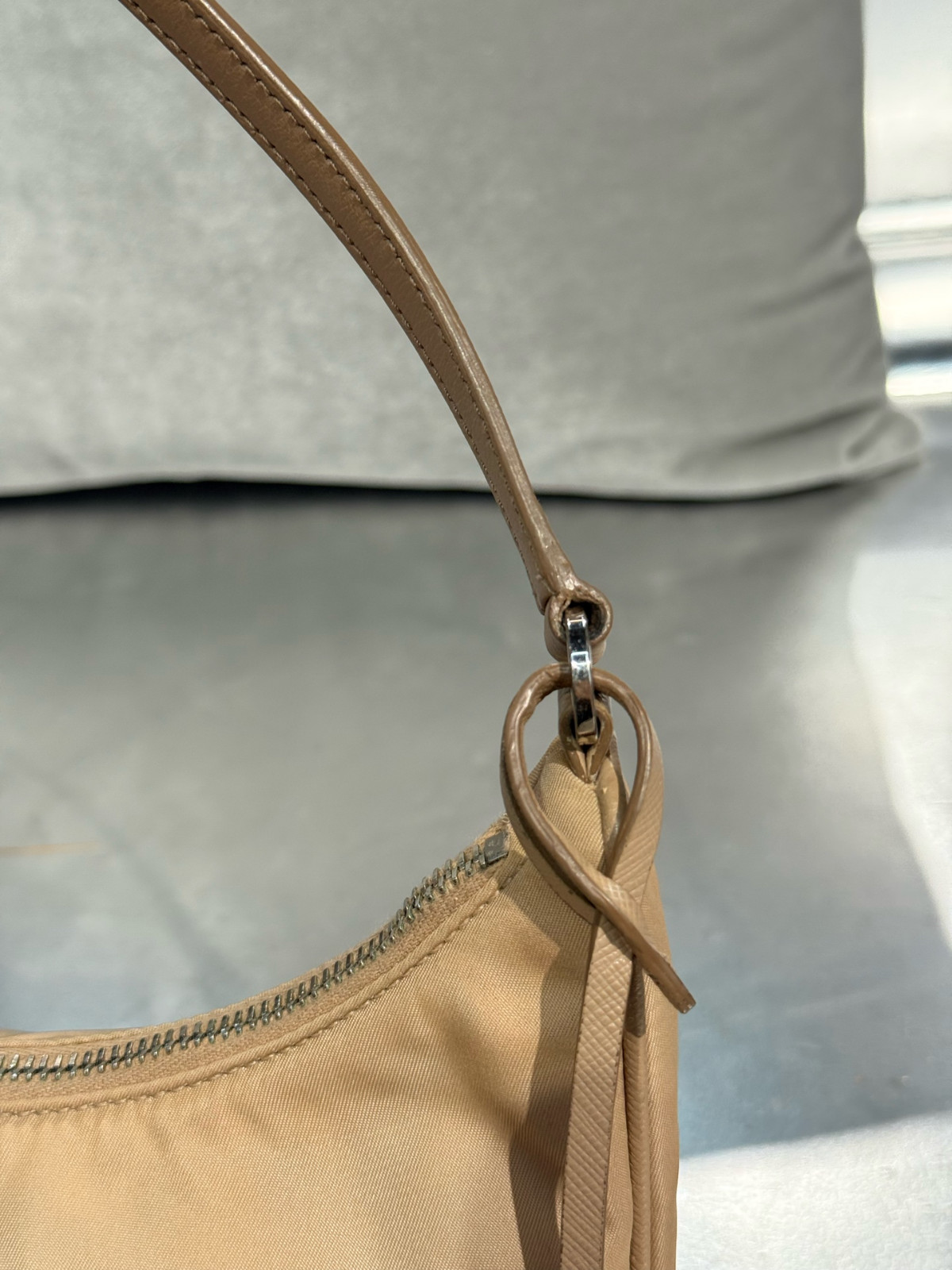 Authentic Prada Re-Edition 2005 Nylon Hobo Nylon with Leather Trim Hobo Beige