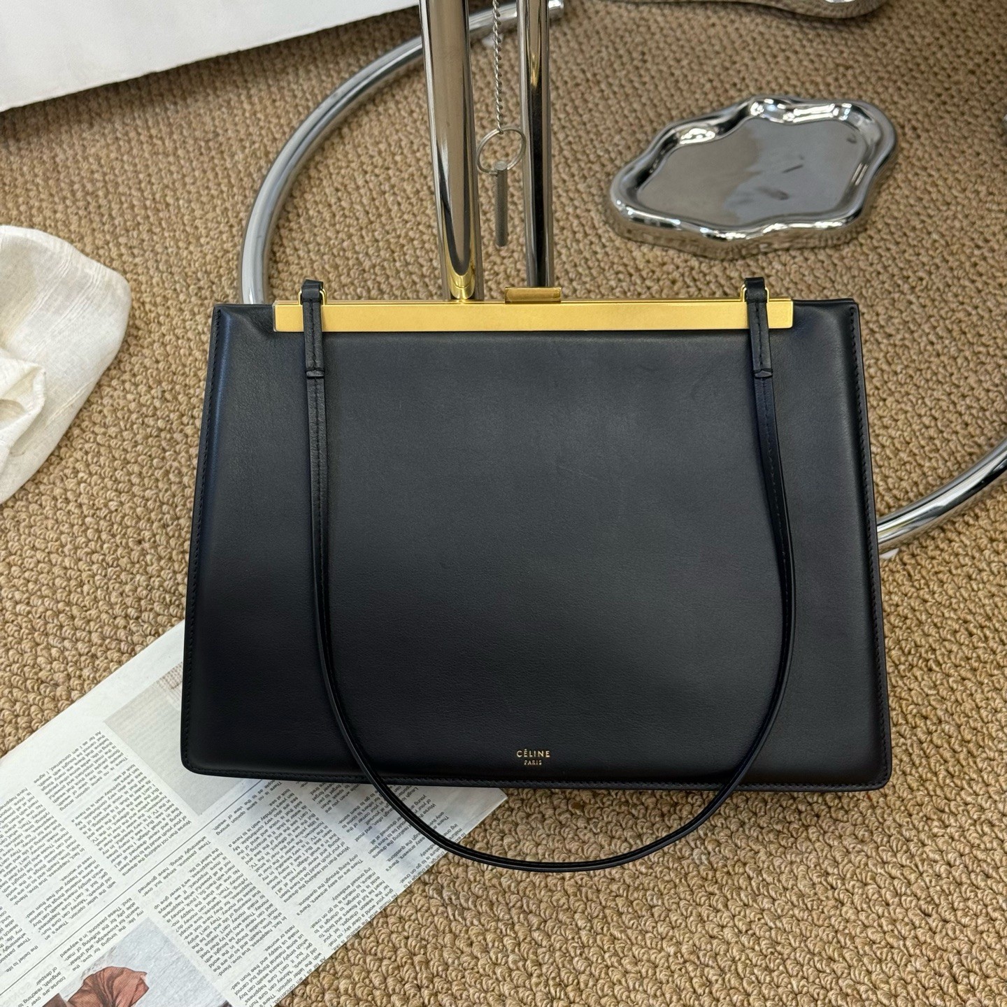 Celine Classic Clasp Shoulder Bag Black Leather Gold Hardware Duty Paid