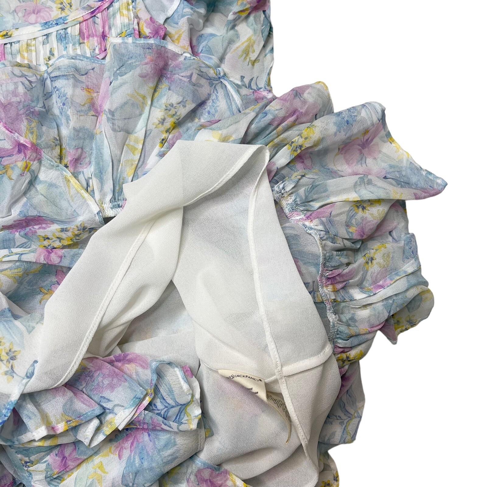 LOVESHACKFANCY Womens Dress Size XS Ivoire Floral Chiffon Mini white ruffle Blue