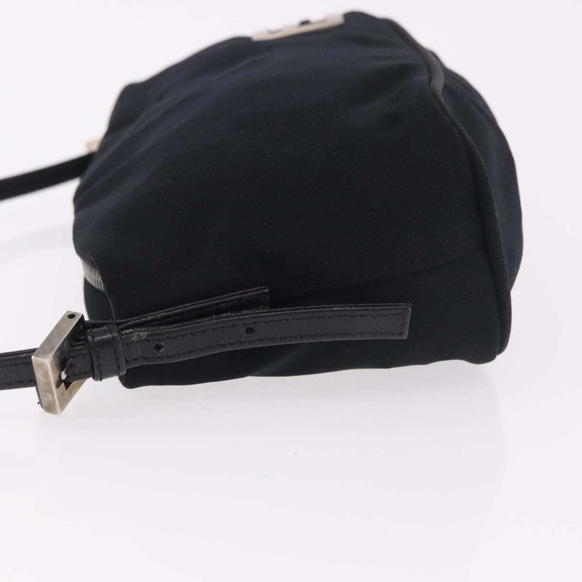 FENDI Shoulder Bag Cotton Jersey Black Silver Auth 186864
