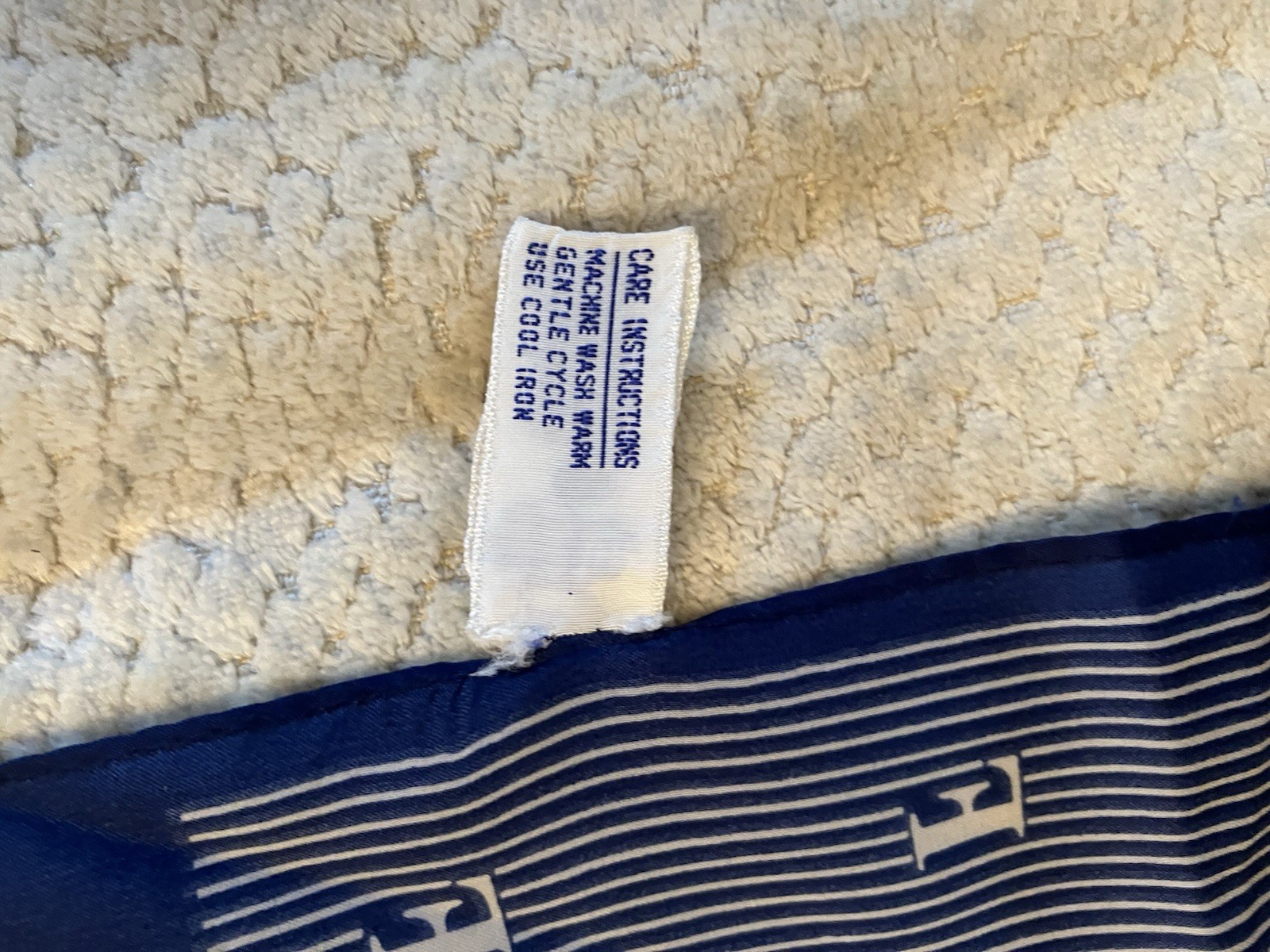 VTG Monogramed Blue Strip Rectangle Scarf Japan Preppy 10.5in X 46in Nautical