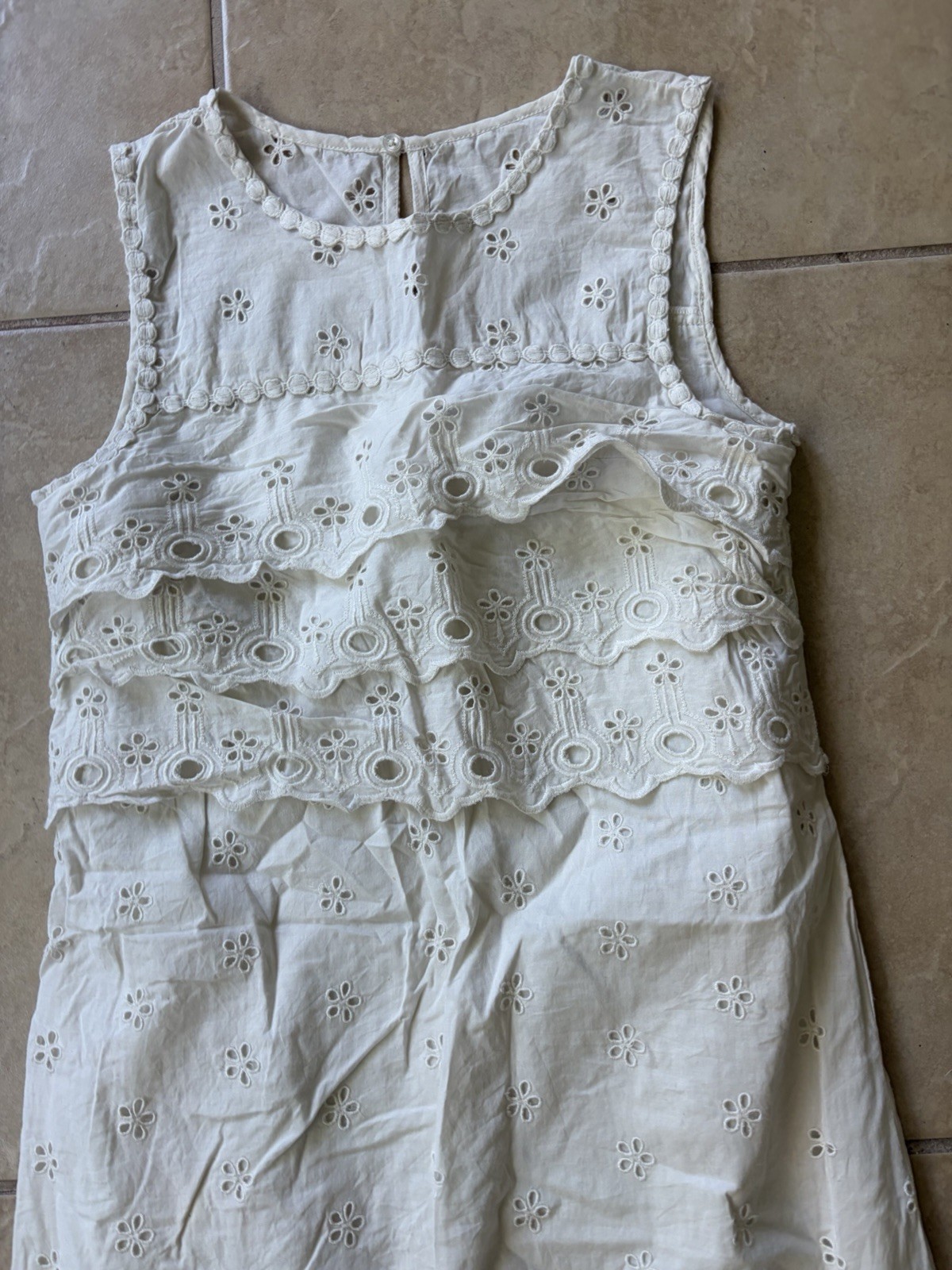 J.CREW White Solid Eyelet Cotton Tiered Ruffle Layered Sleeveless Dress 0