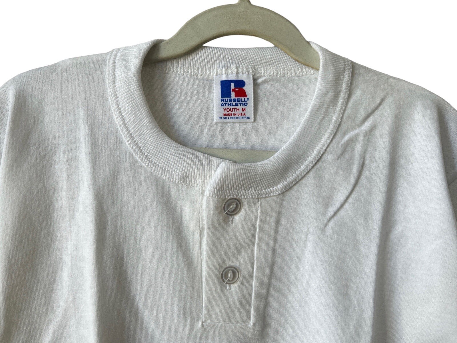 vintage russell athletic henley t-shirt youth sz medium NOS NWOT 90s USA made