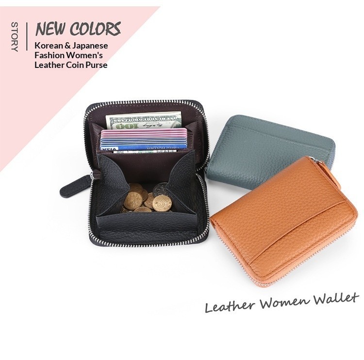 Accordion Style Leather Card Holder RFID Anti-Theft Card Case Coin Change Purse