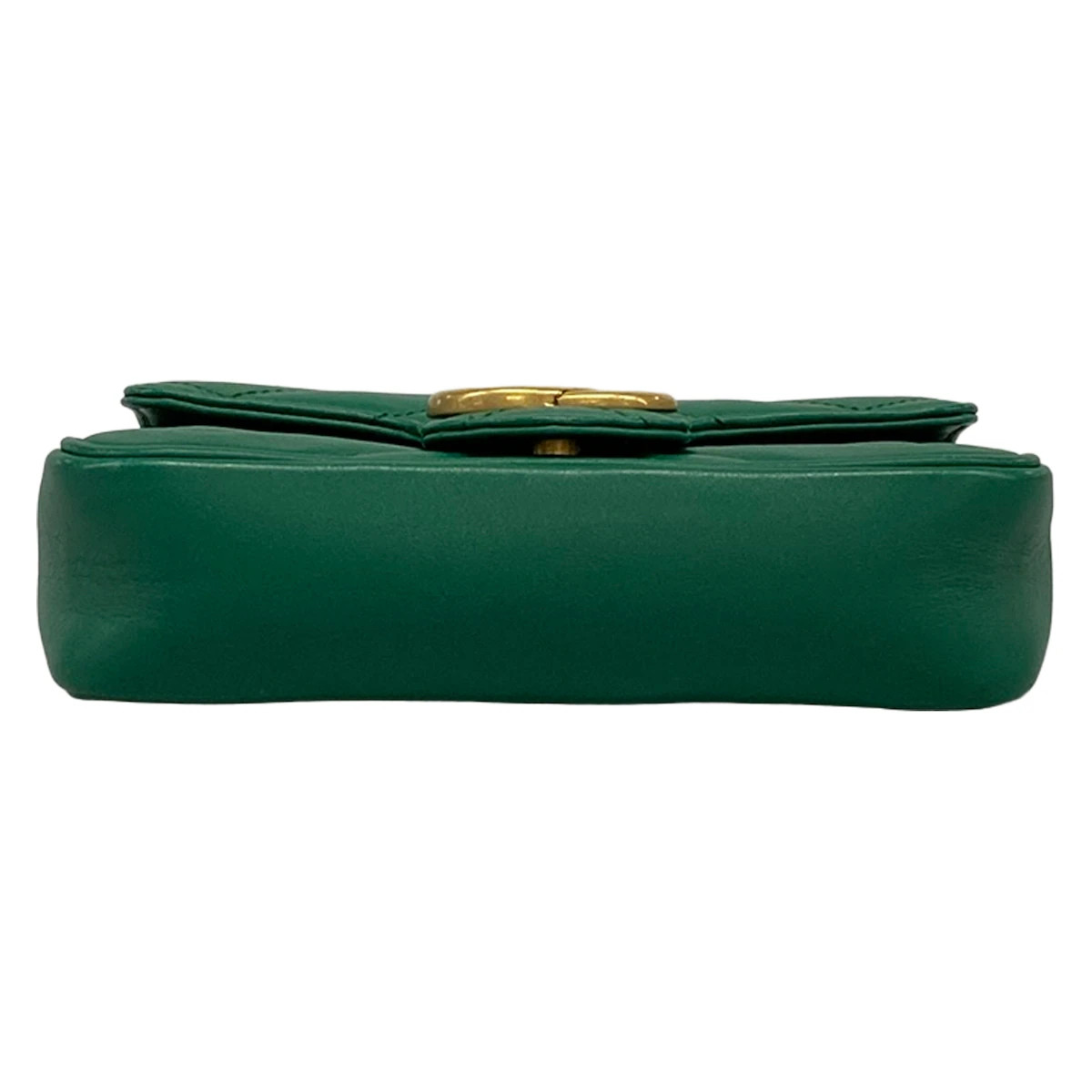GUCCI GG Marmont Quilted Leather Super Mini Bag 476433 Green Leather