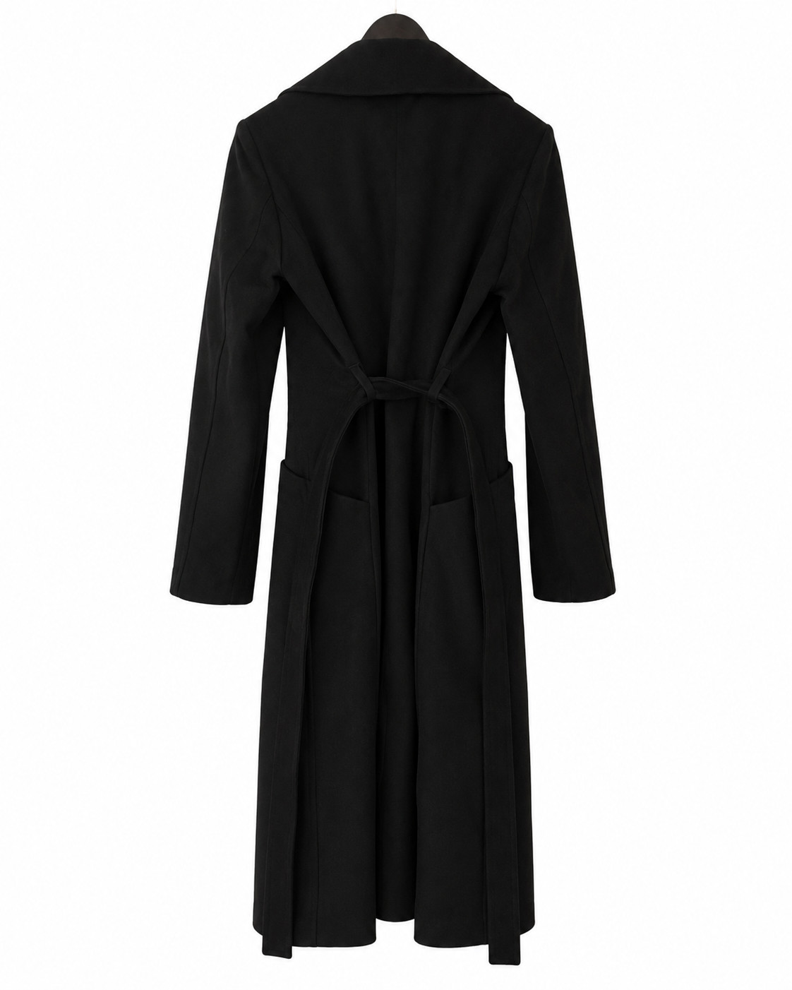Hugo Boss Womens Black Wool Belted Wrap Coat Long Notch Lapel Size M or Size 8
