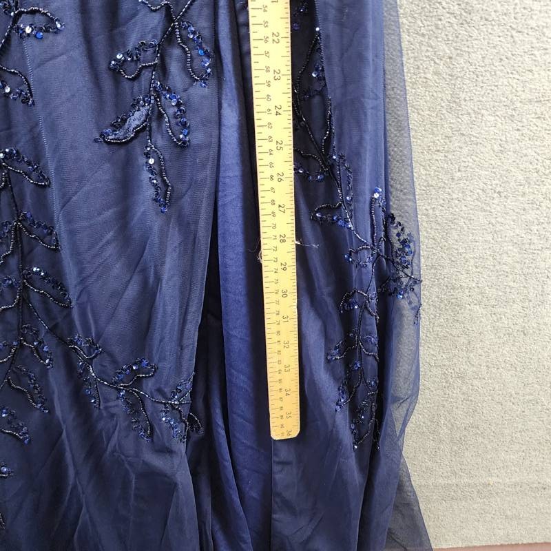 Adrianna Papell Long Sleeve Fully Beaded Mob Column Gown Women’s 10 Blue