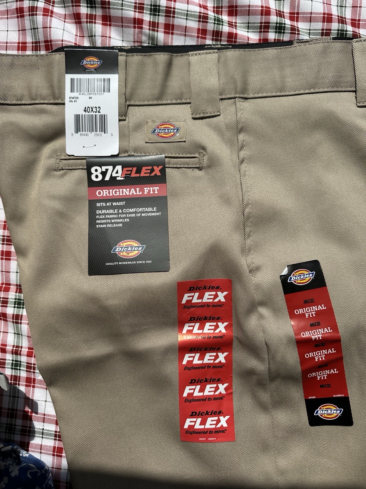 Dickies 874 FLEX Original Fit Work Pants Beige 40×32 Cotton Blend Twill