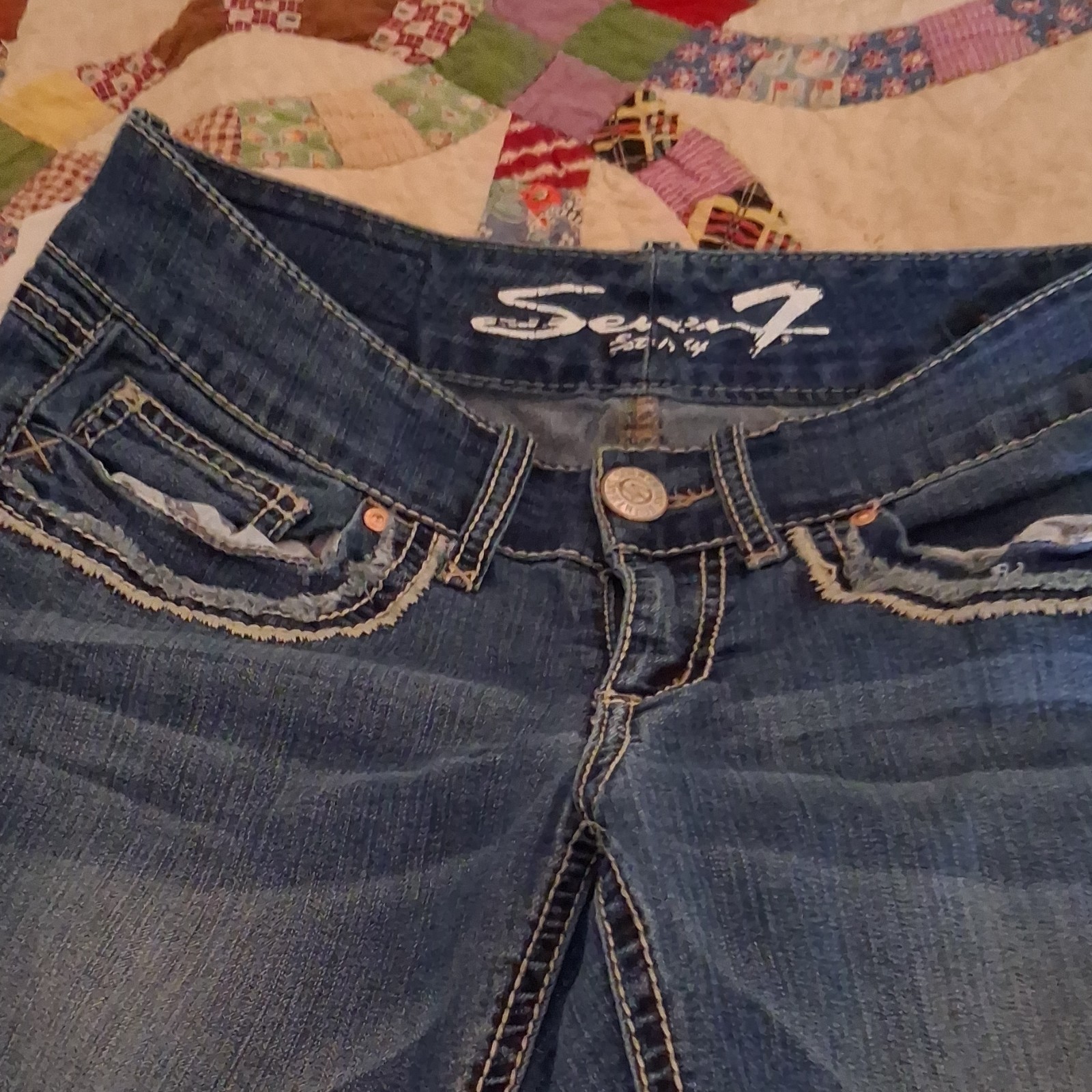 Seven7 Women’s Bootcut Blue Denim Jeans Low Rise 5-Pocket Medium Wash Size 27