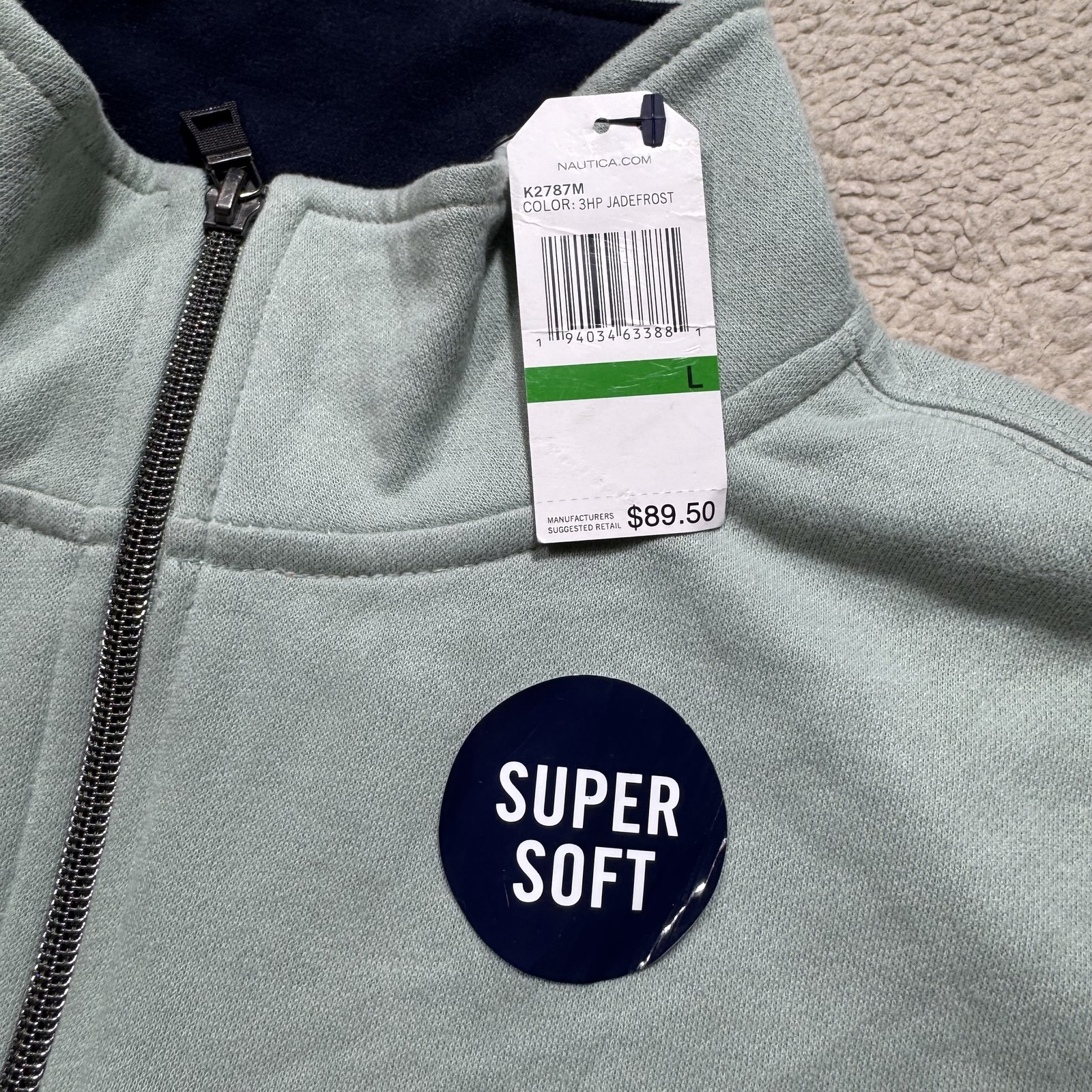 Nautica Pullover Sweater Mens Large Jade Frost Green Half Zip Super Soft Stains