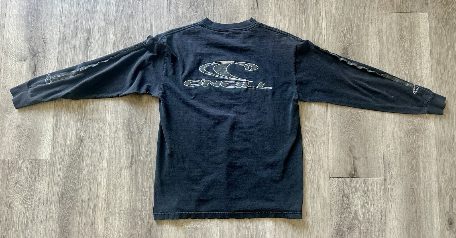 Y2K O’Neill Mens Black Double-Sided Logo Graphic Long Sleeve Crew Neck T-Shirt M