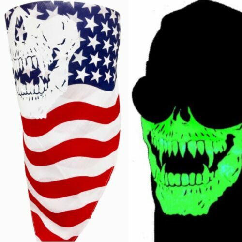 USA MADE SKULL FLAG ADJUSTABLE REVERSIBLE VELCRO®Brand FACE SCARF MASK BANDANNA