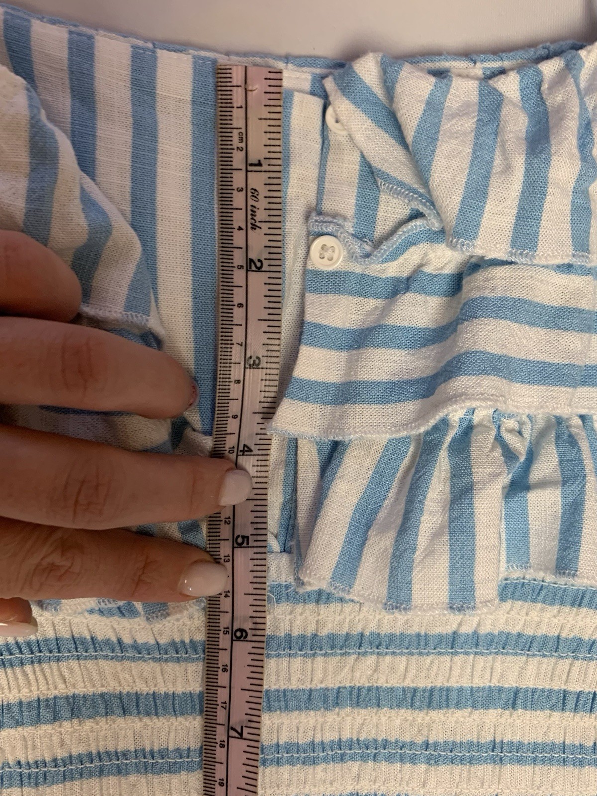 Aqua long turquoise and white striped dress with ruffles size S rayon